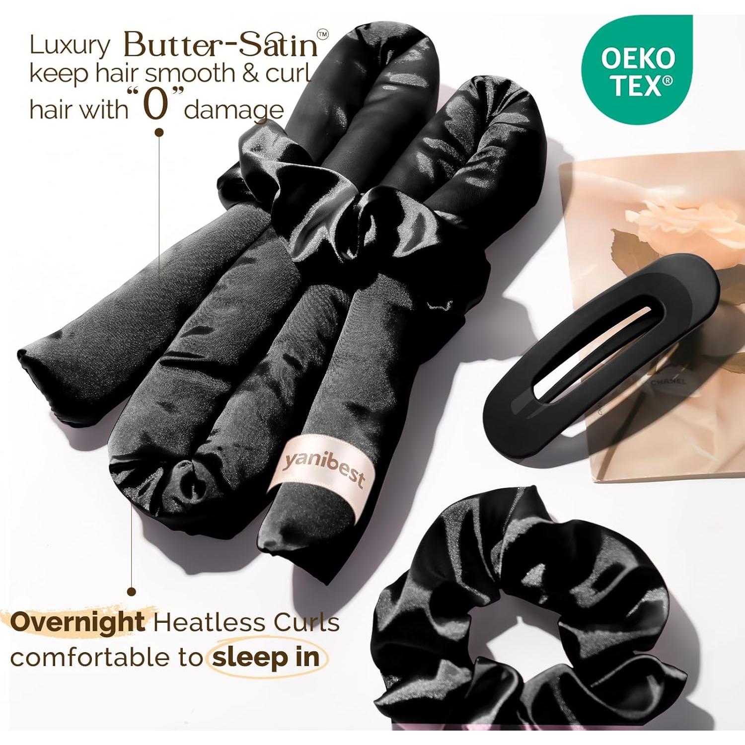 Rizador de Cabello Sin Calor Yanibest Negro con Scrunchies