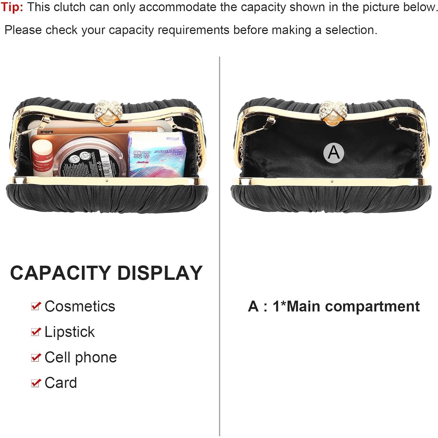 Bolso de Noche Plisado de Satén Negro RNIEGA para Mujeres