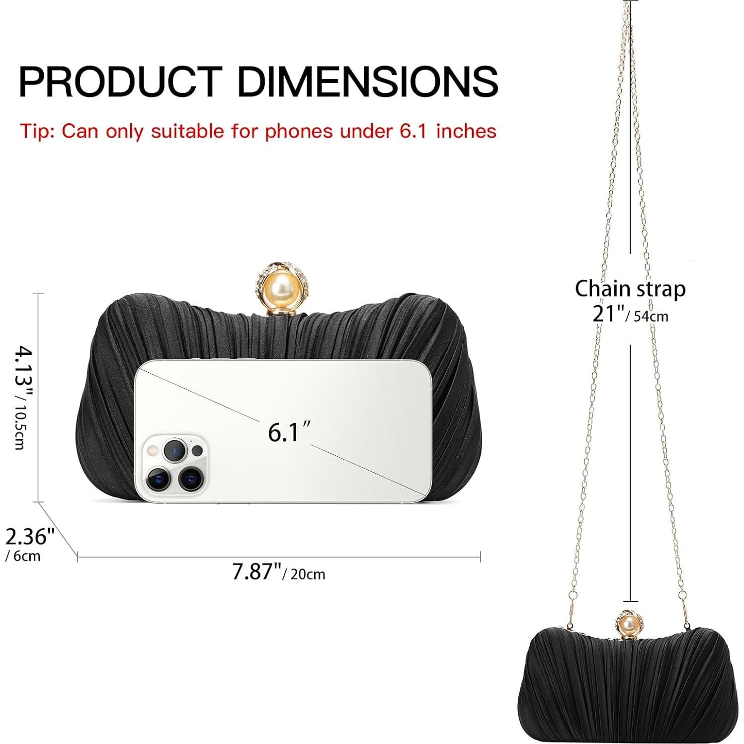 Bolso de Noche Plisado de Satén Negro RNIEGA para Mujeres