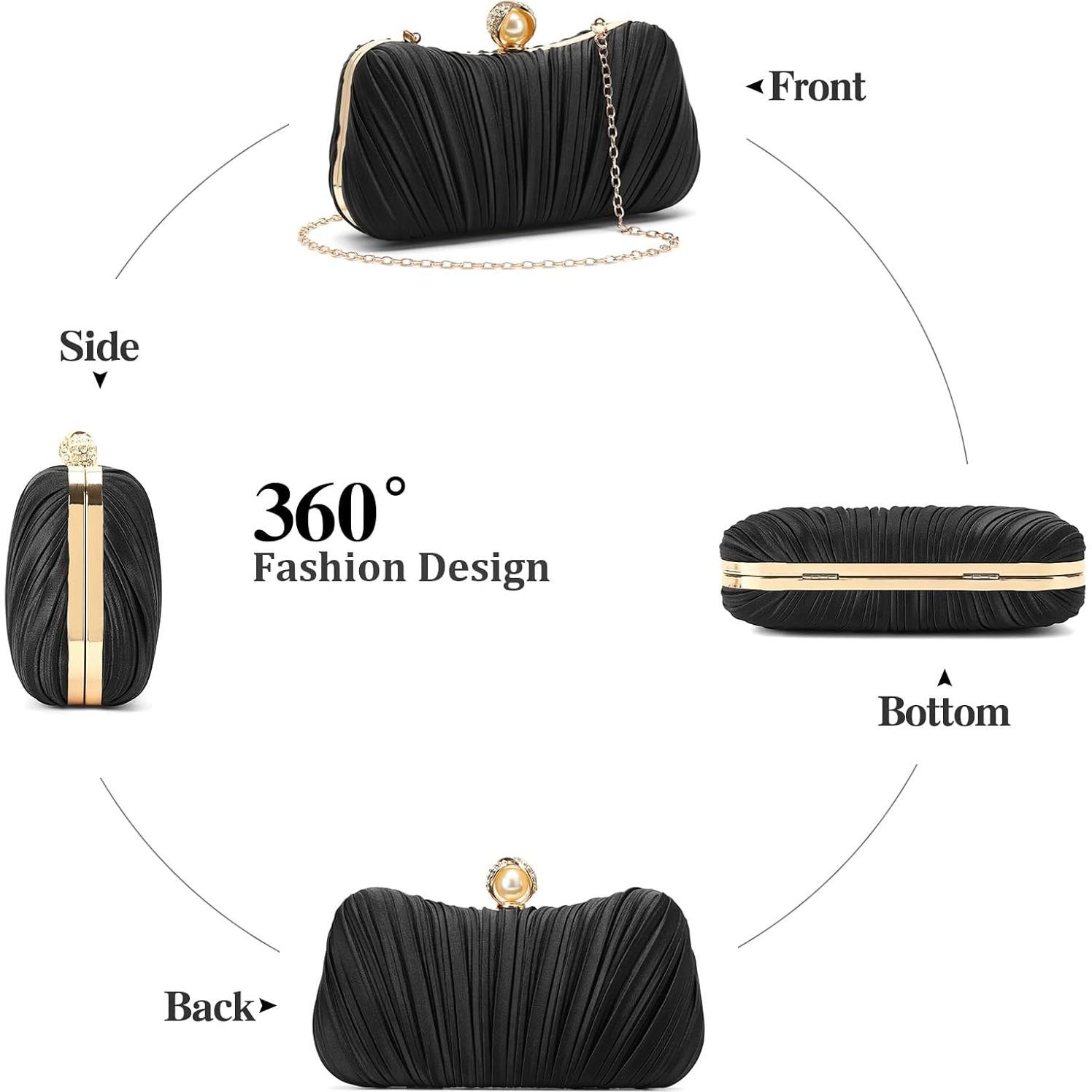 Bolso de Noche Plisado de Satén Negro RNIEGA para Mujeres