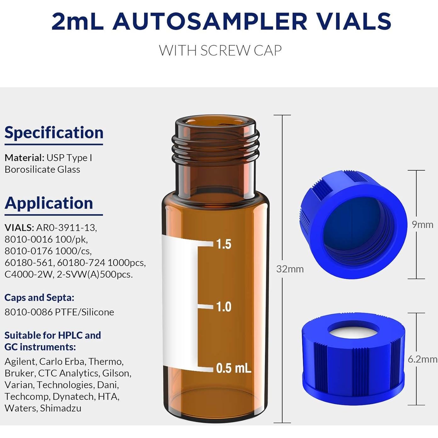Viales de autosampler 2mL Alberts Filter con tapa 9-425