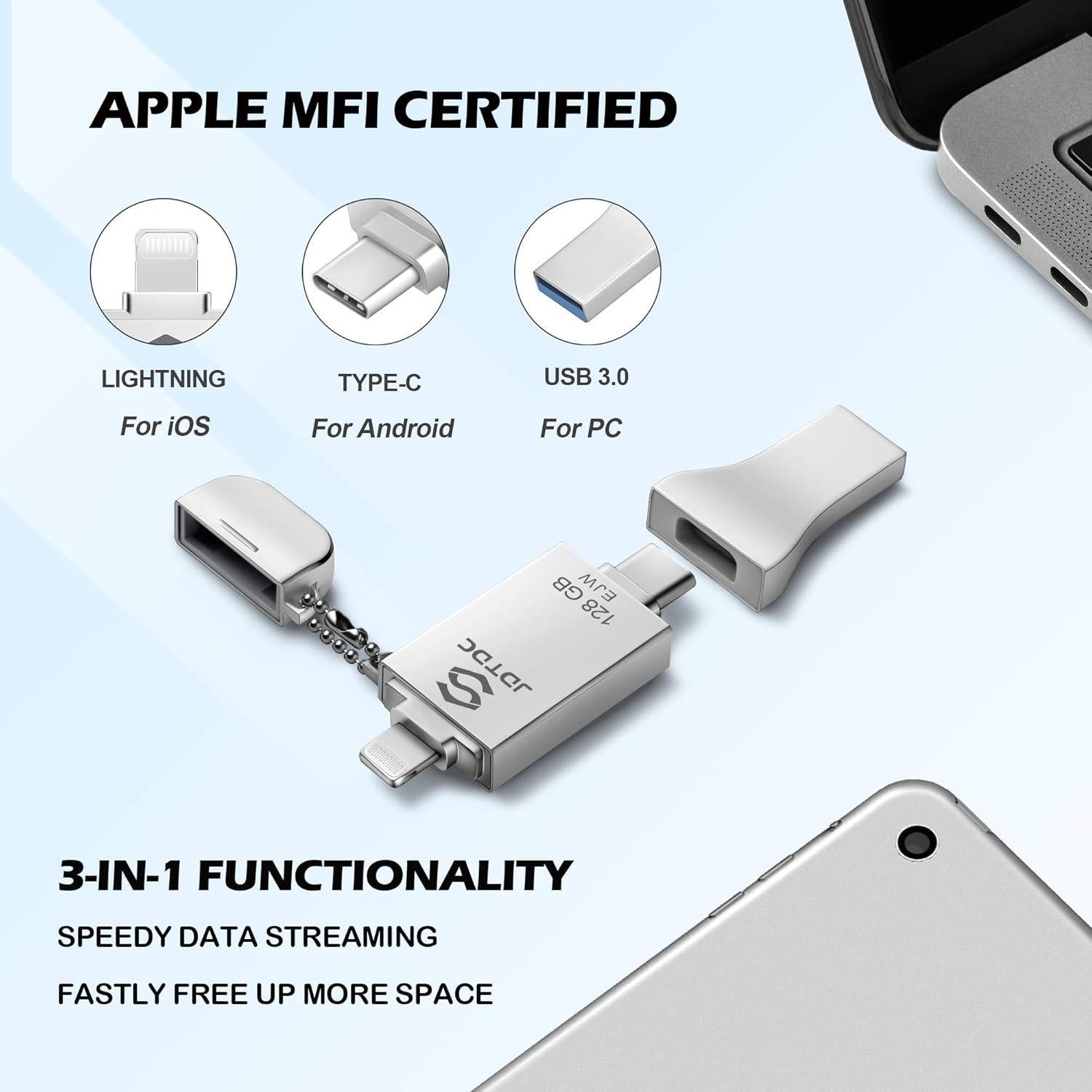 JSL JDTDC 128GB Photo Stick MFi para iPhone y Android