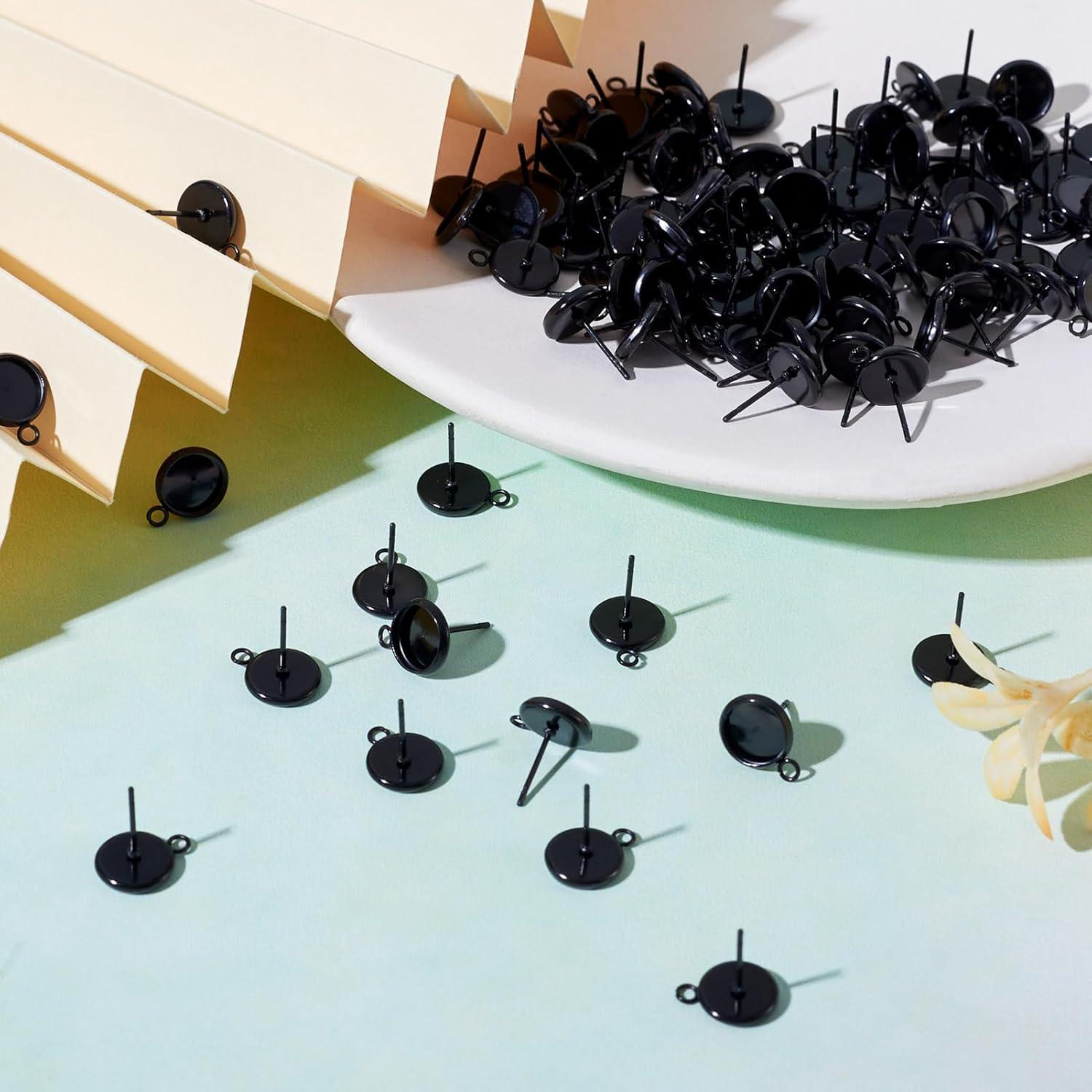 100 Piezas Aretes de Acero Inoxidable PH PandaHall 8mm Negro