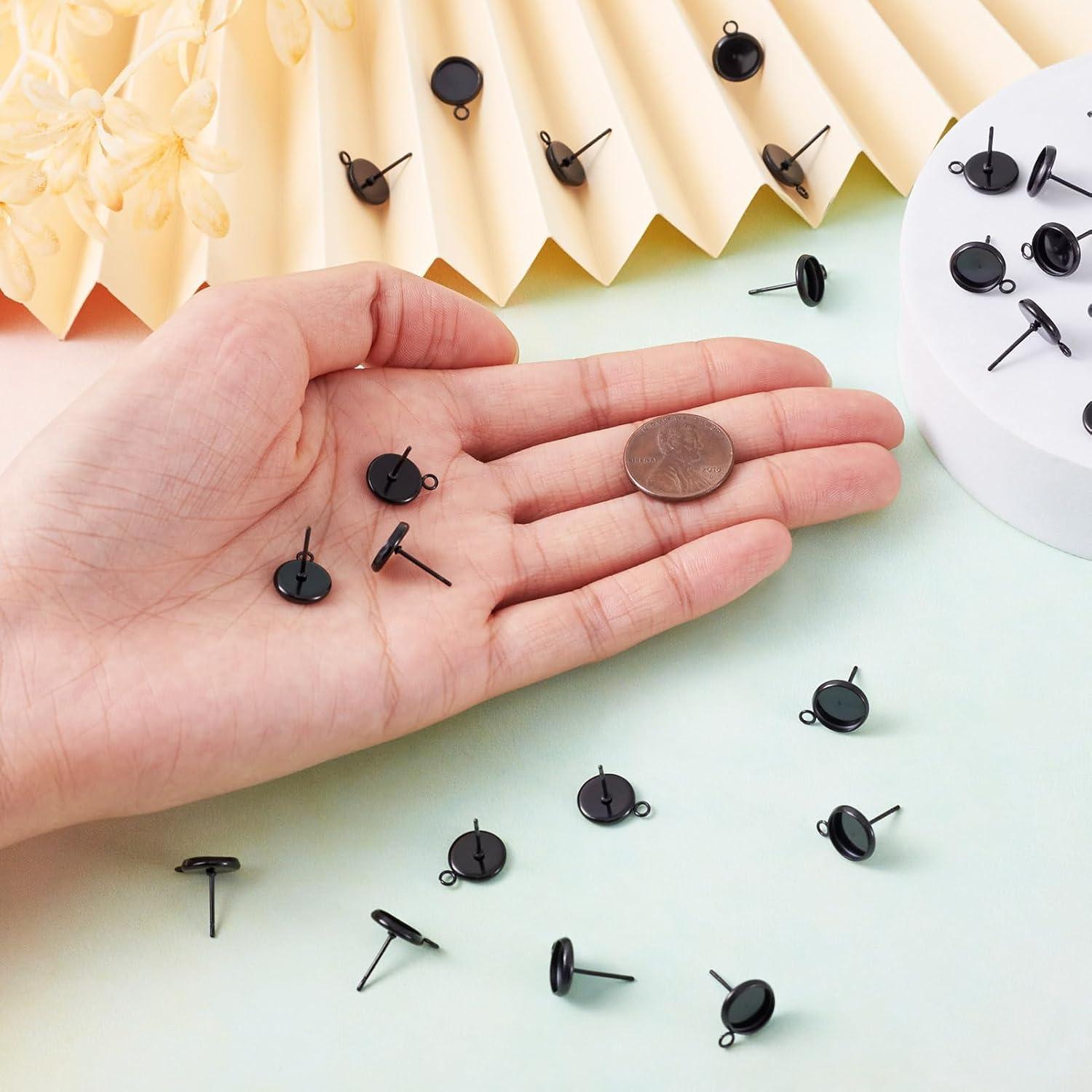 100 Piezas Aretes de Acero Inoxidable PH PandaHall 8mm Negro