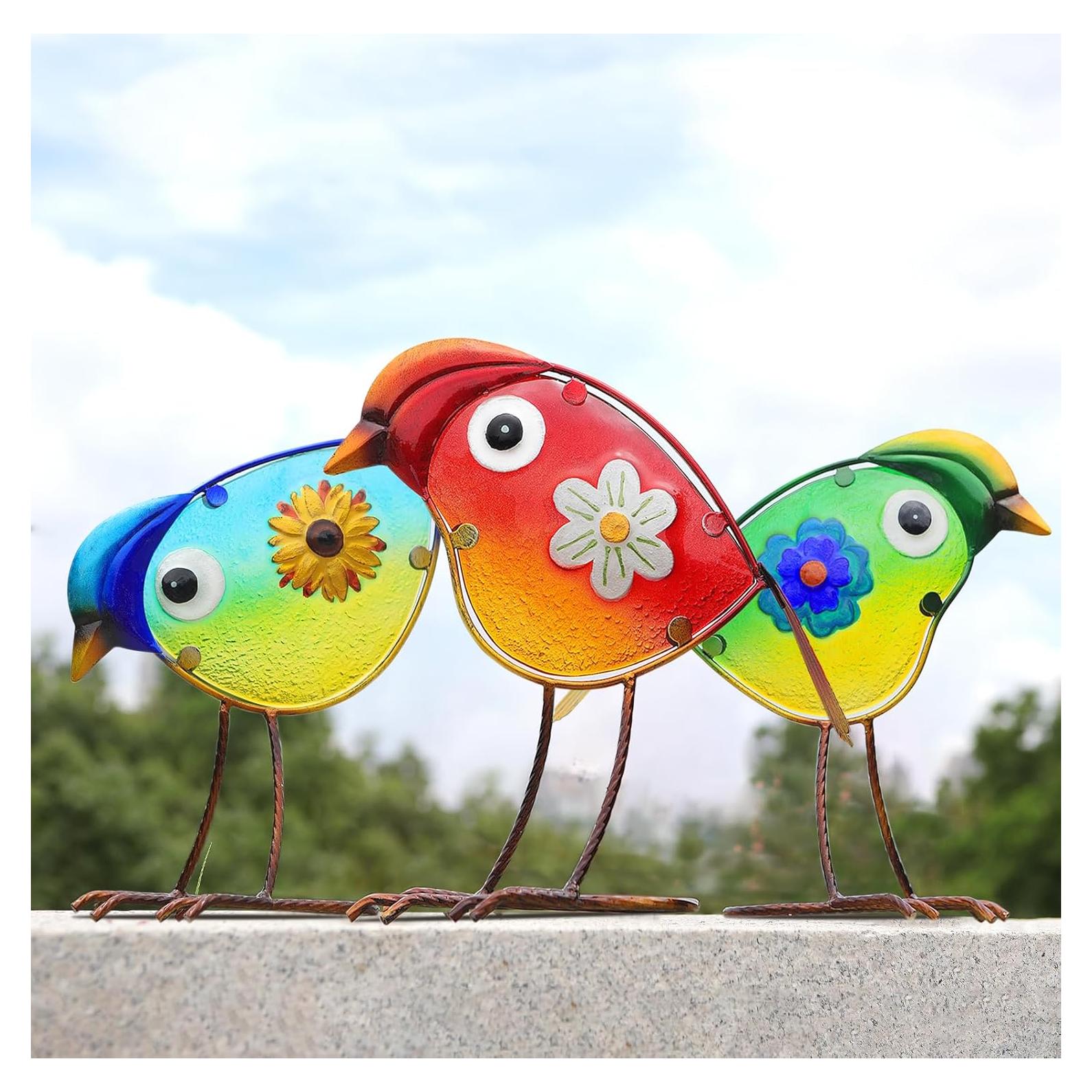 Decoración de Jardín de Aves LEGIFO - Metal y Vidrio - 3 Piezas