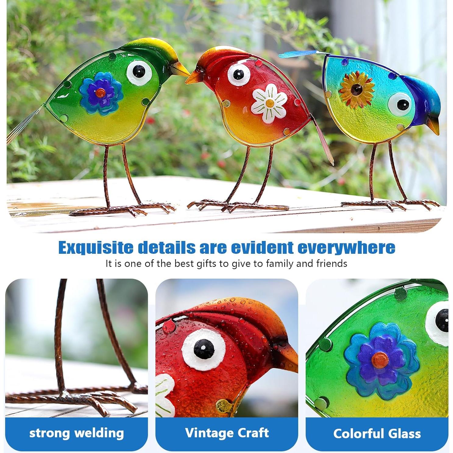 Decoración de Jardín de Aves LEGIFO - Metal y Vidrio - 3 Piezas