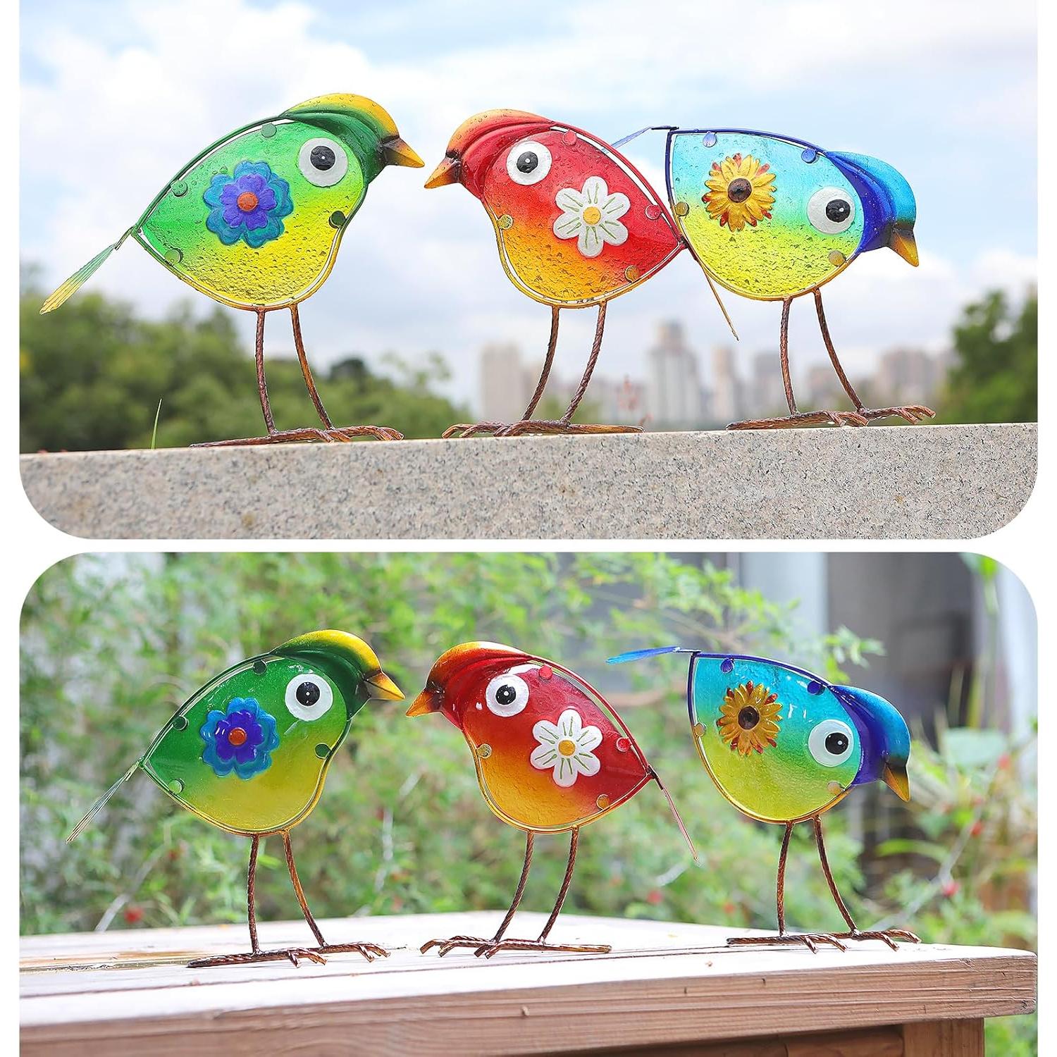 Decoración de Jardín de Aves LEGIFO - Metal y Vidrio - 3 Piezas