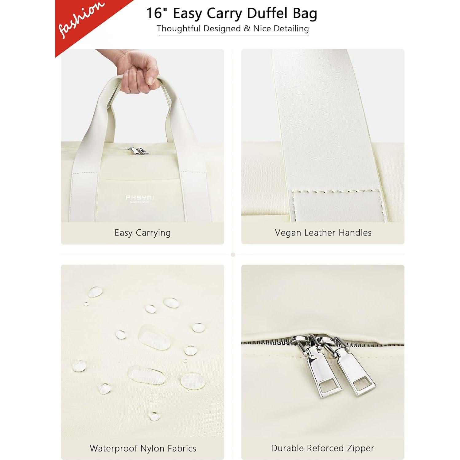 Bolsa de Gimnasio Compacta PHSYNI Beige 40.6x19.1x20.3cm