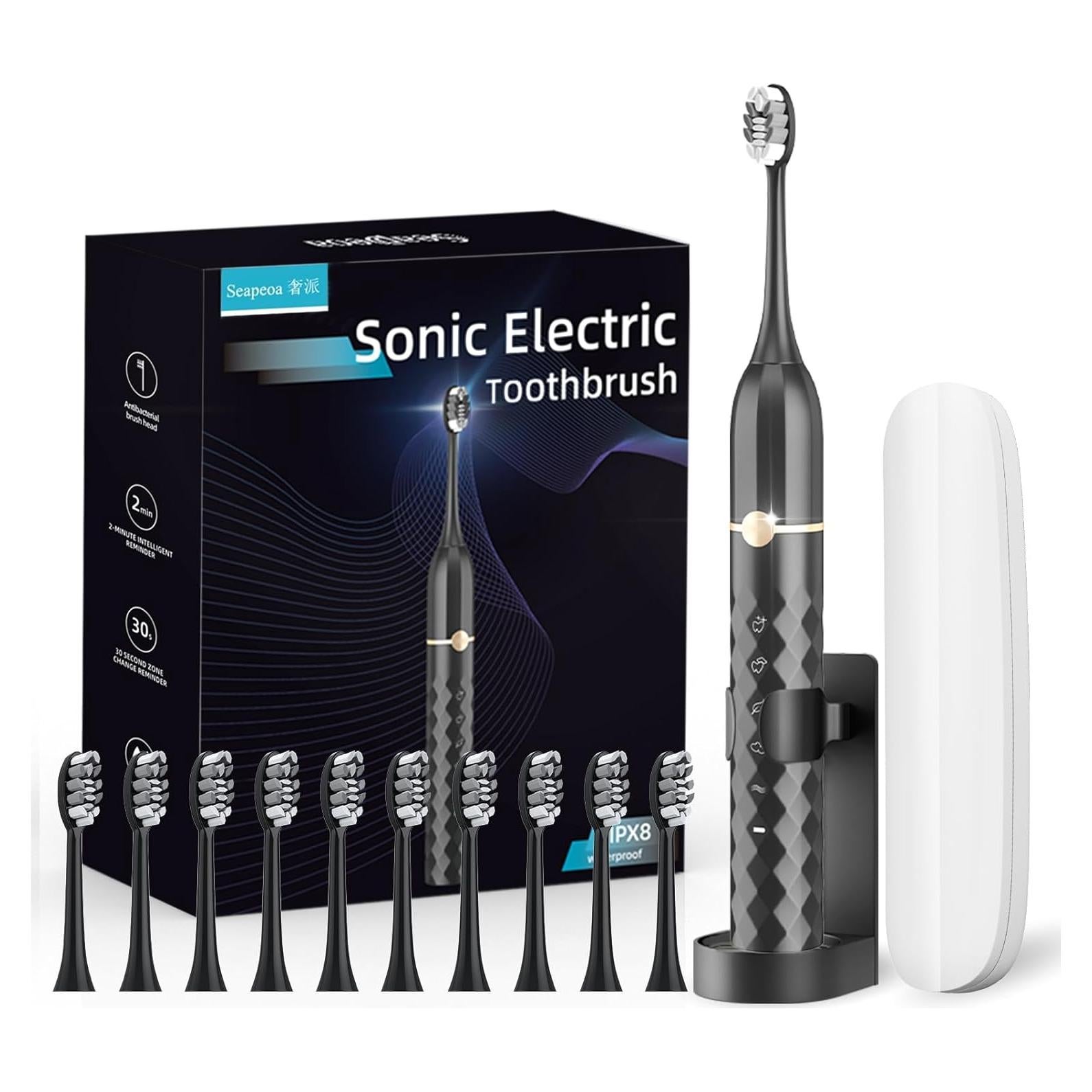 Cepillo de Dientes Eléctrico Seapeoa con 10 Cabezas y Estuche