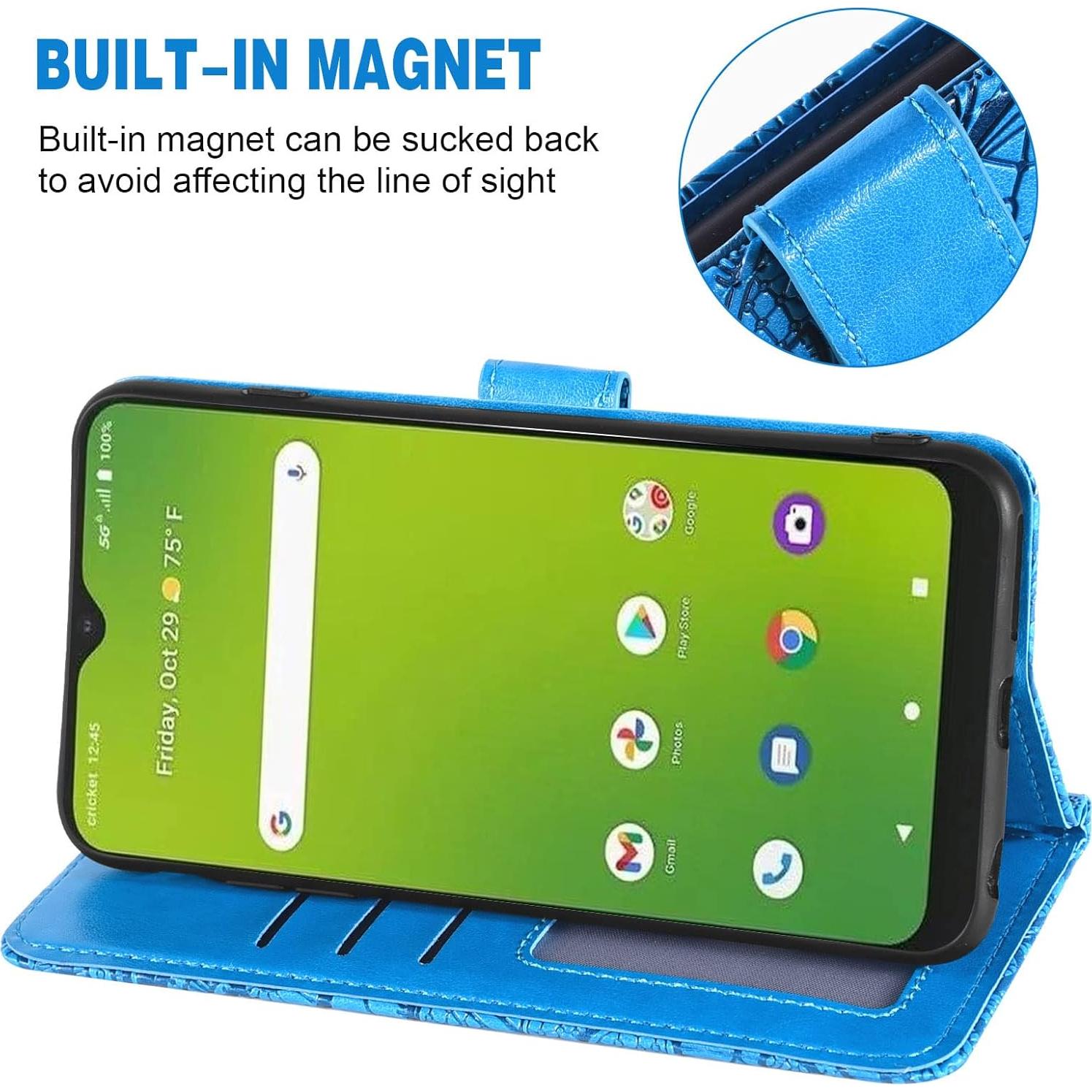 Funda de teléfono Asuwish para Cricket Icon 3/Splendor/AT&T Motivate 2 con protector de pantalla y billetera