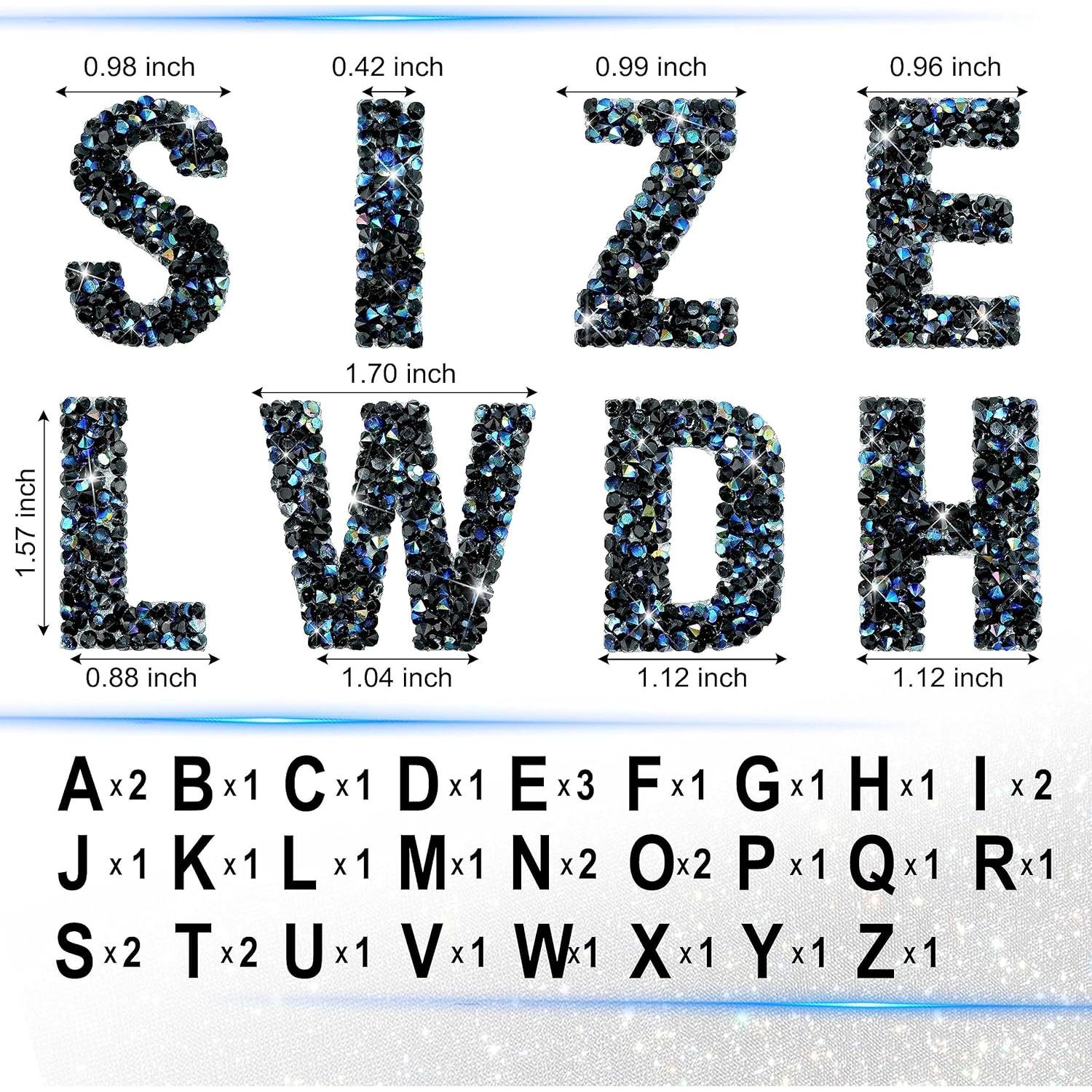 Stickers Letras Rhinestone Locacrystal 34Pcs 4cm Negro