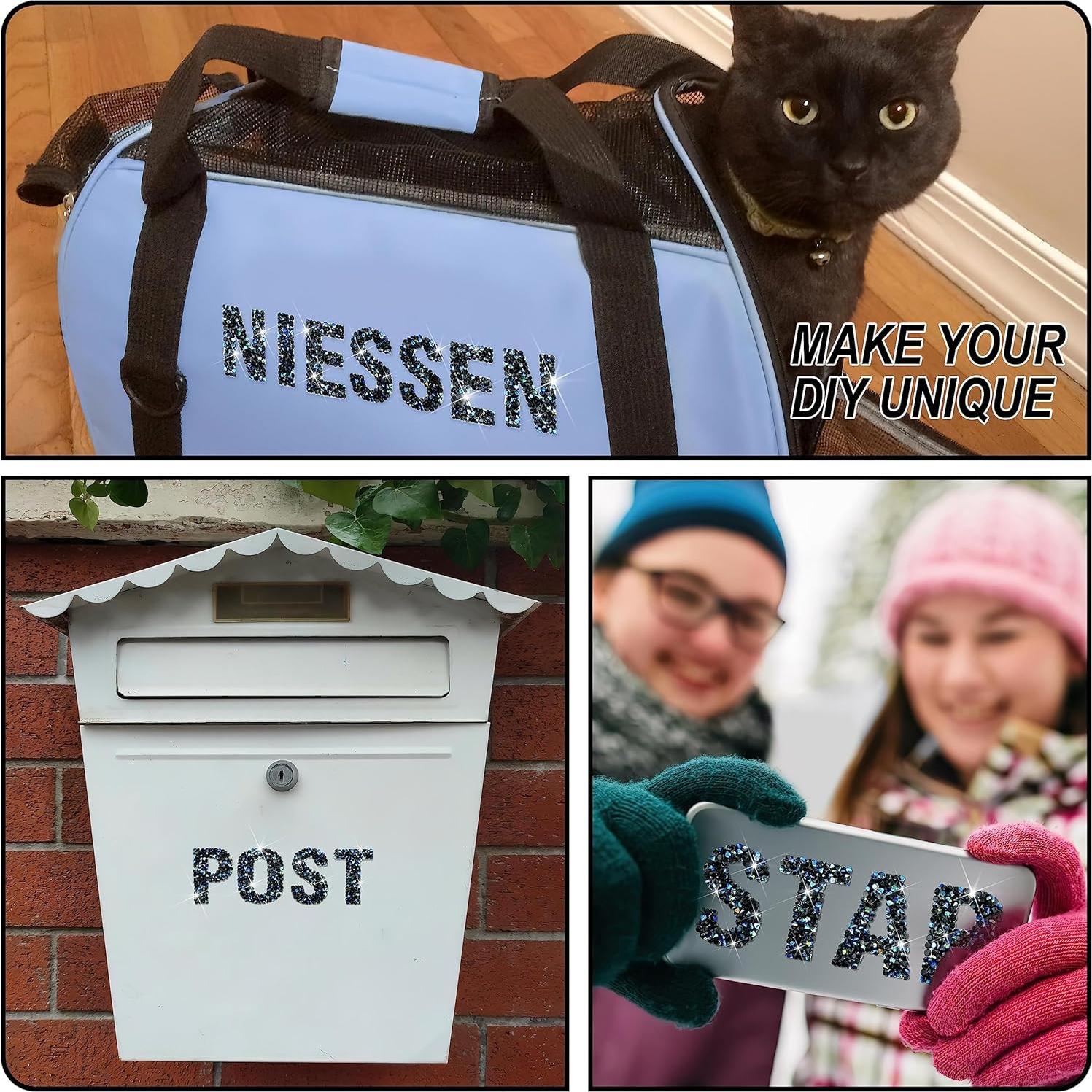 Stickers Letras Rhinestone Locacrystal 34Pcs 4cm Negro