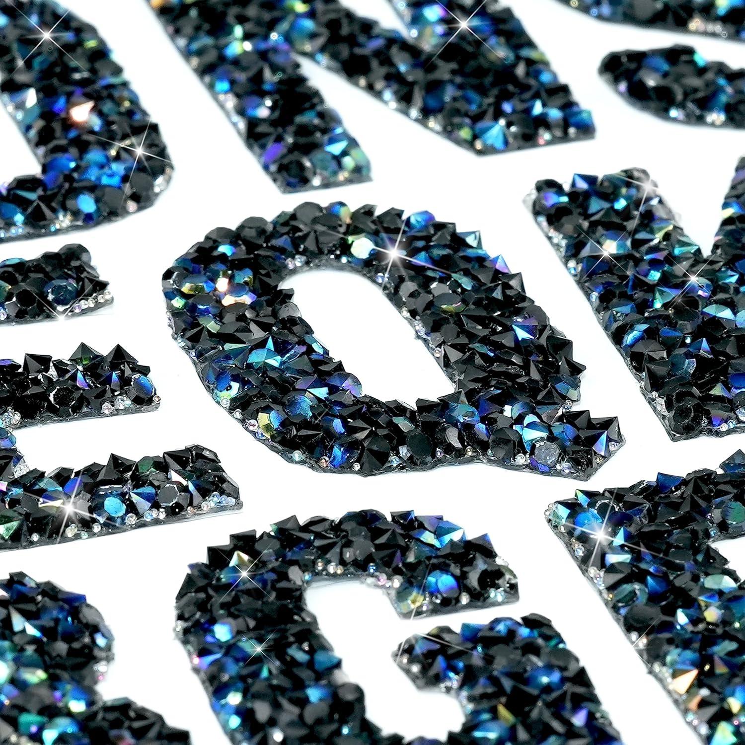 Stickers Letras Rhinestone Locacrystal 34Pcs 4cm Negro