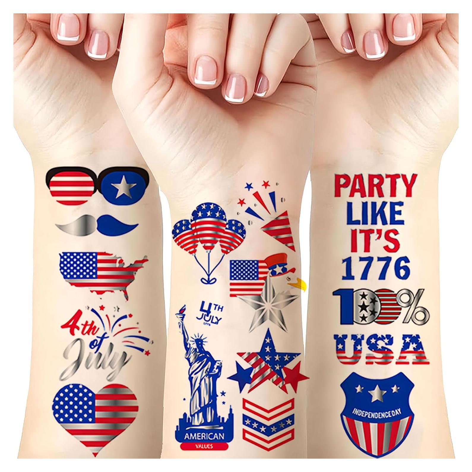 Tatuajes Temporales Patrióticos 4 de Julio HIFANMM - 4 Hojas