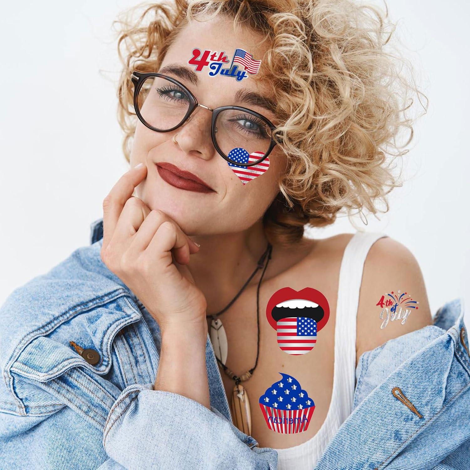 Tatuajes Temporales Patrióticos 4 de Julio HIFANMM - 4 Hojas