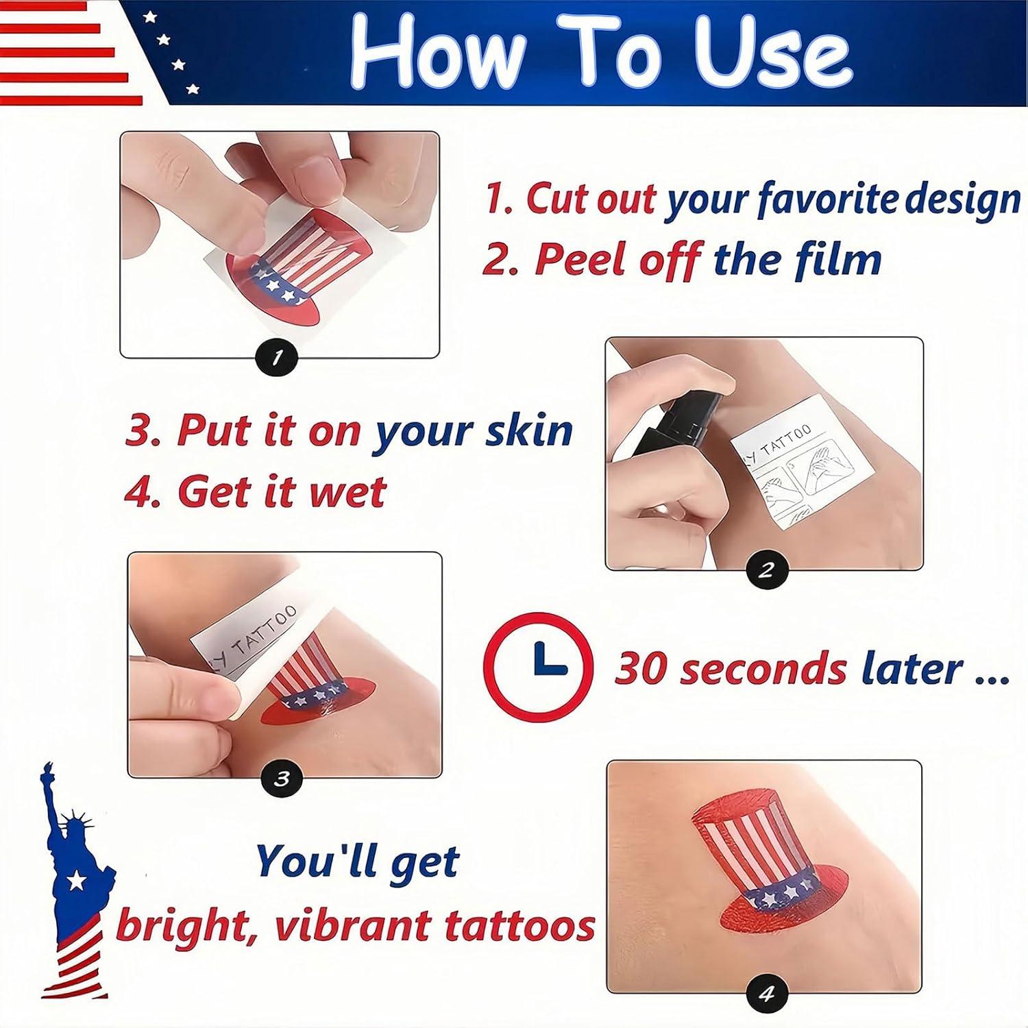 Tatuajes Temporales Patrióticos 4 de Julio HIFANMM - 4 Hojas