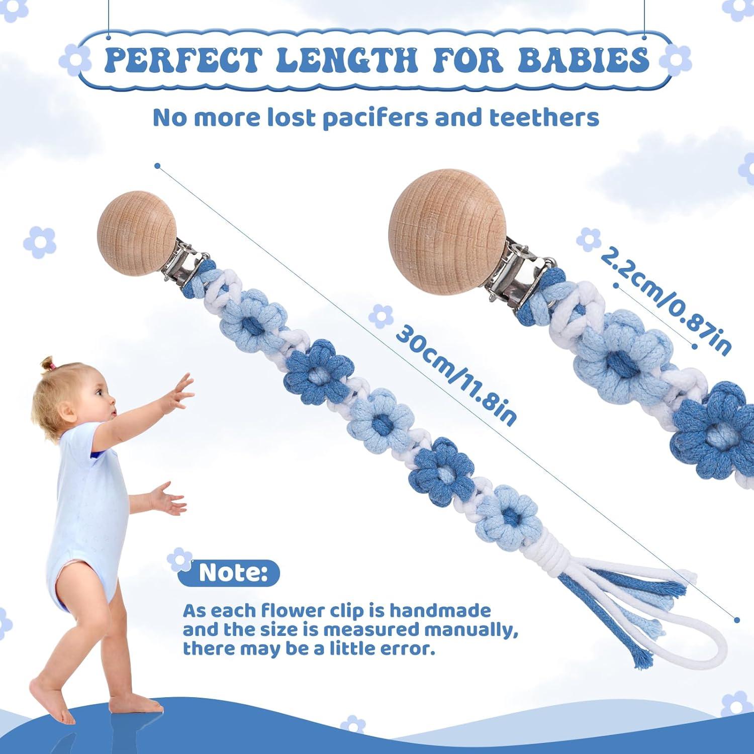 Clip de Chupete Floral Margarita Azul Hecho a Mano - 1 Paquete