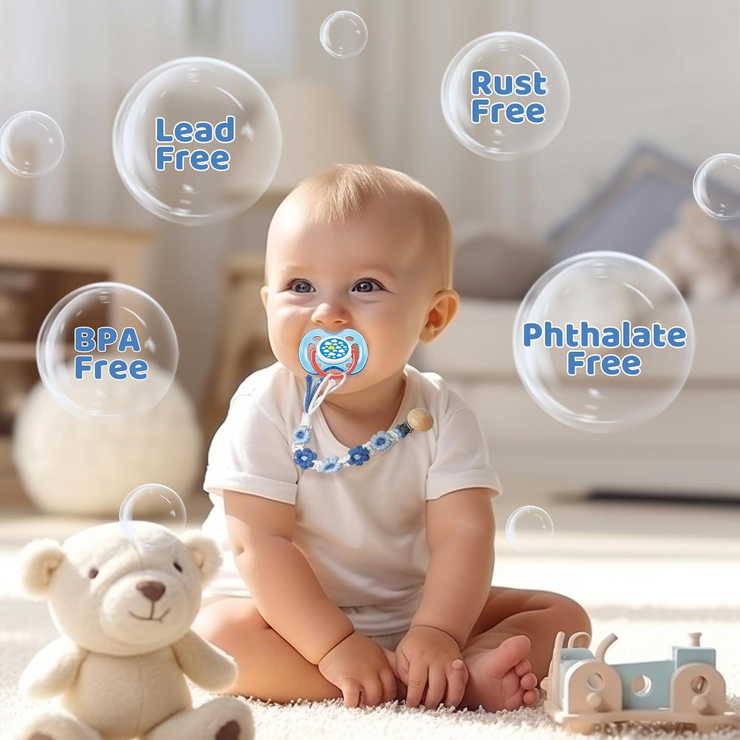 Clip de Chupete Floral Margarita Azul Hecho a Mano - 1 Paquete