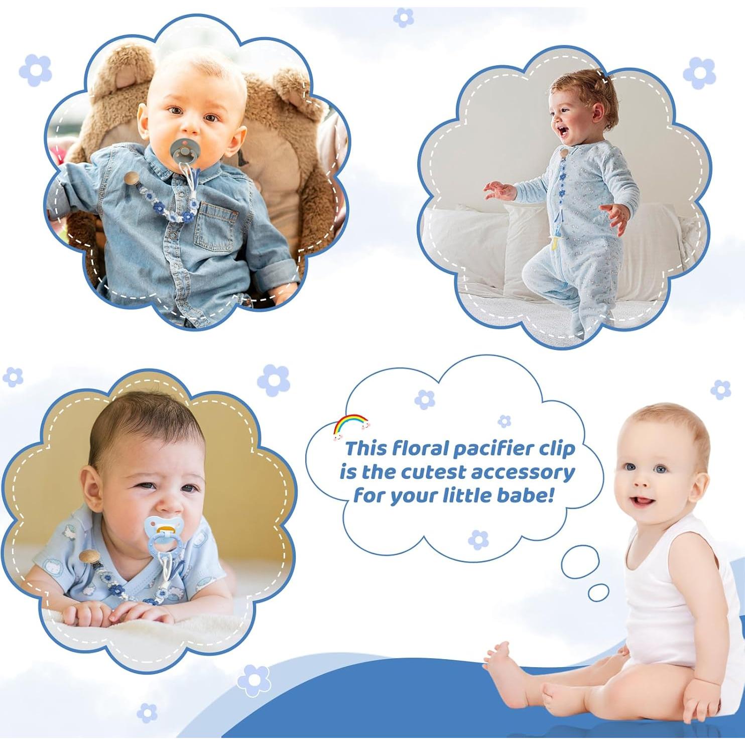 Clip de Chupete Floral Margarita Azul Hecho a Mano - 1 Paquete