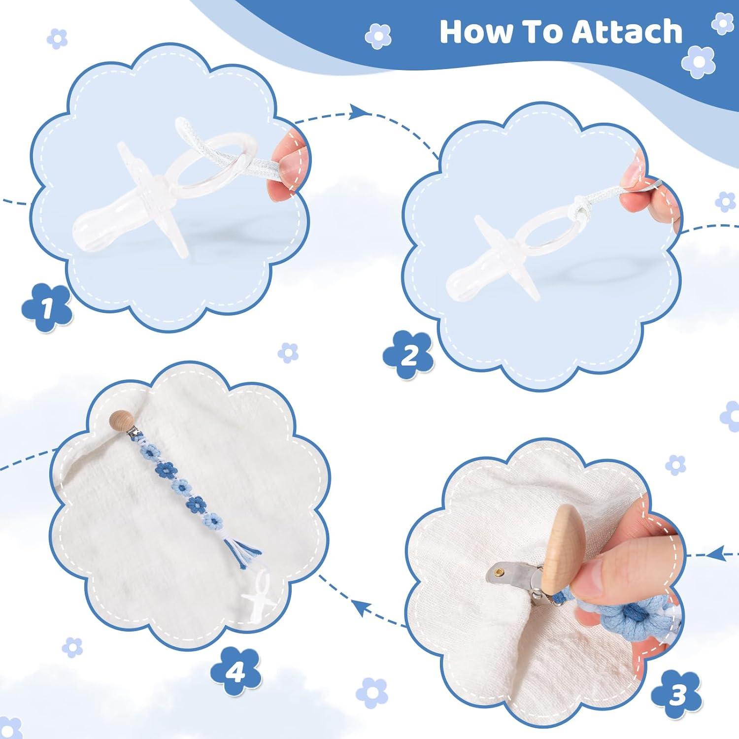 Clip de Chupete Floral Margarita Azul Hecho a Mano - 1 Paquete