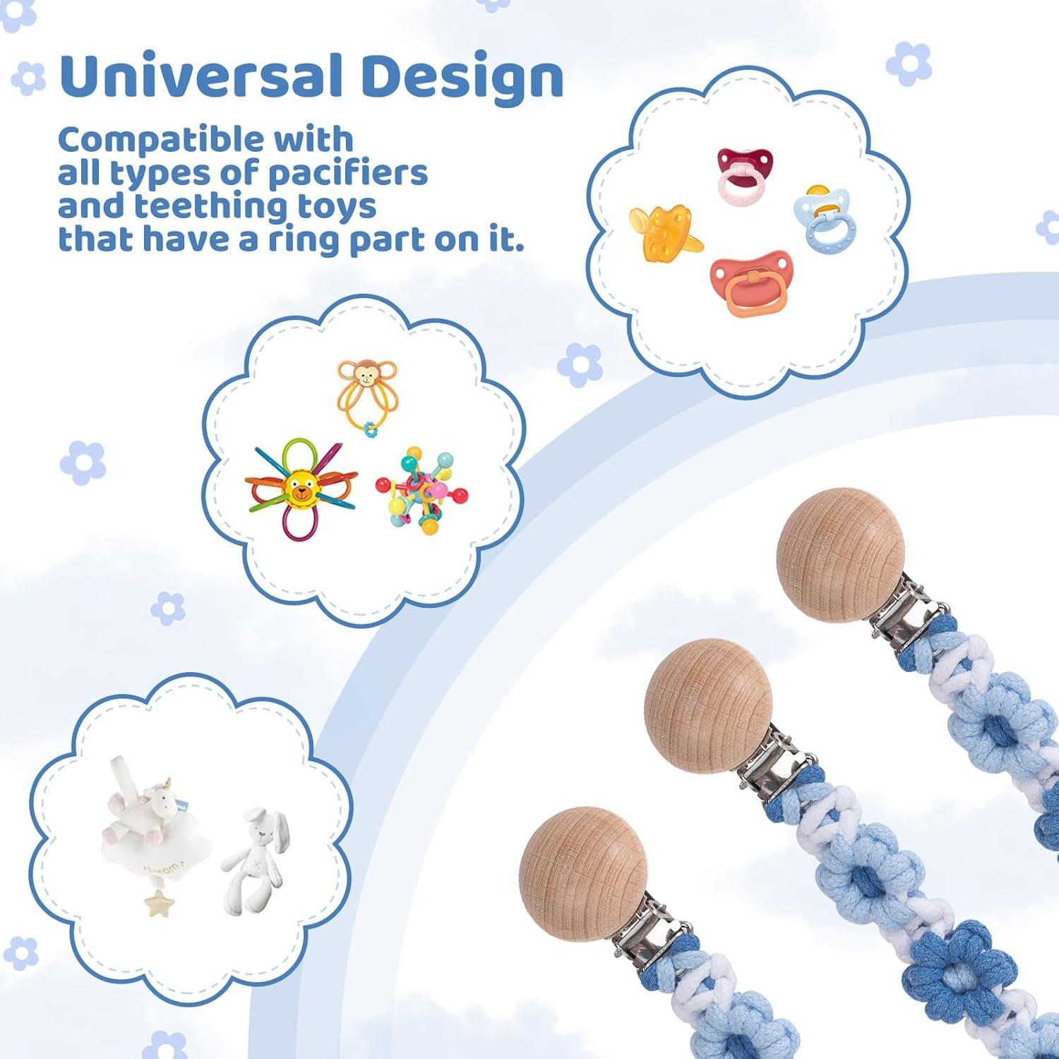 Clip de Chupete Floral Margarita Azul Hecho a Mano - 1 Paquete