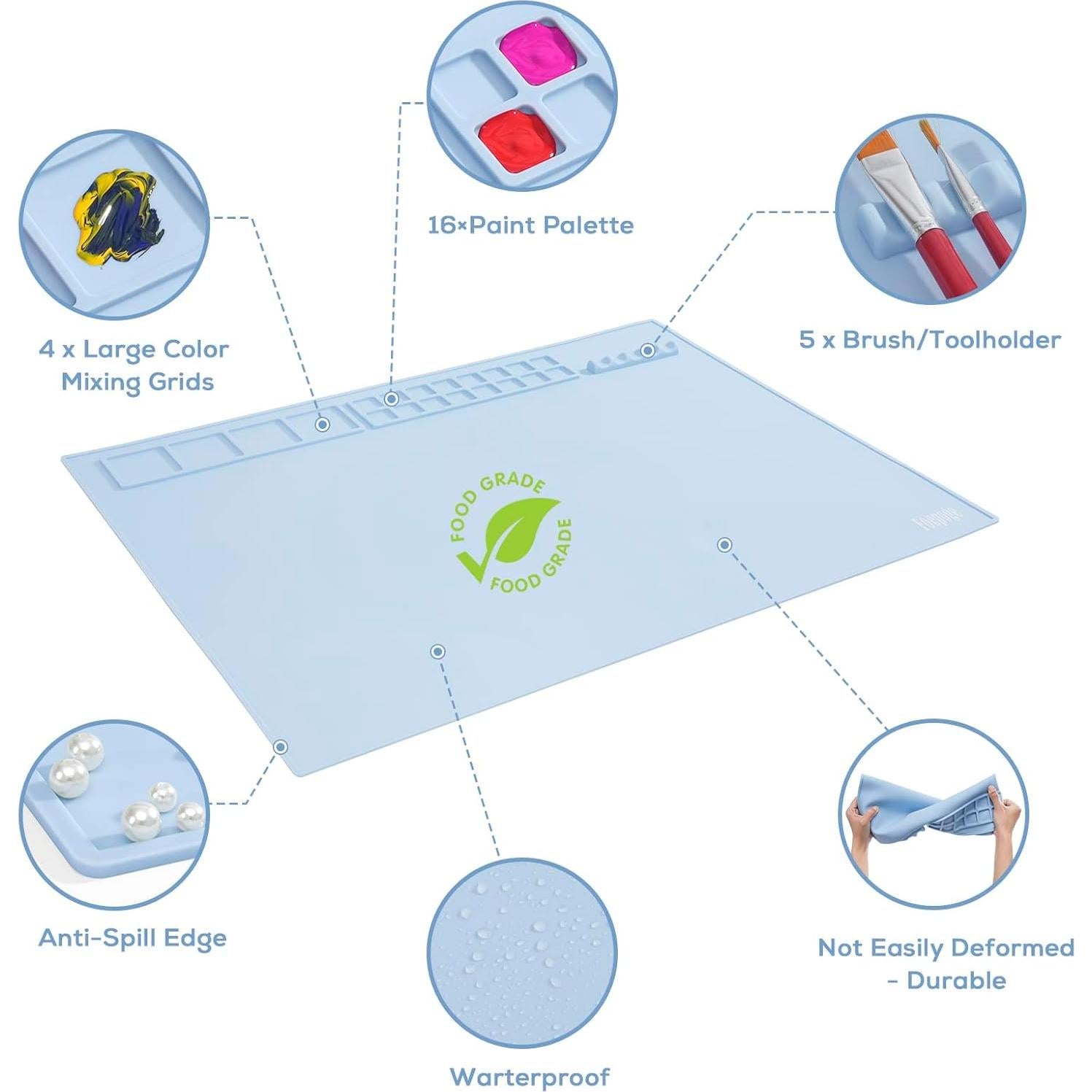 Mat de Silicona Extra Grande Foepoge 80x60cm Azul con Paletas