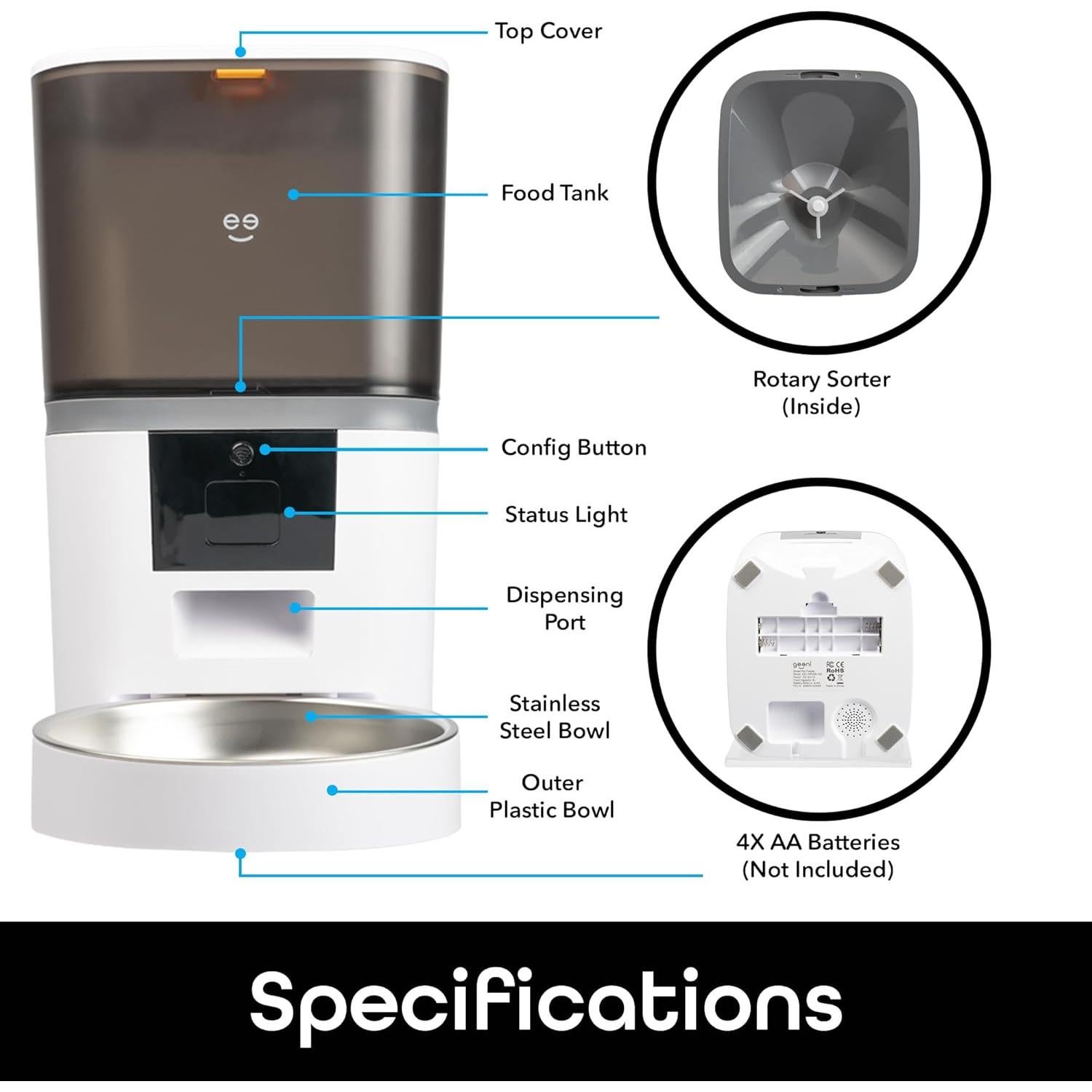 Comedero Inteligente Geeni 6L para Gatos y Perros - Blanco