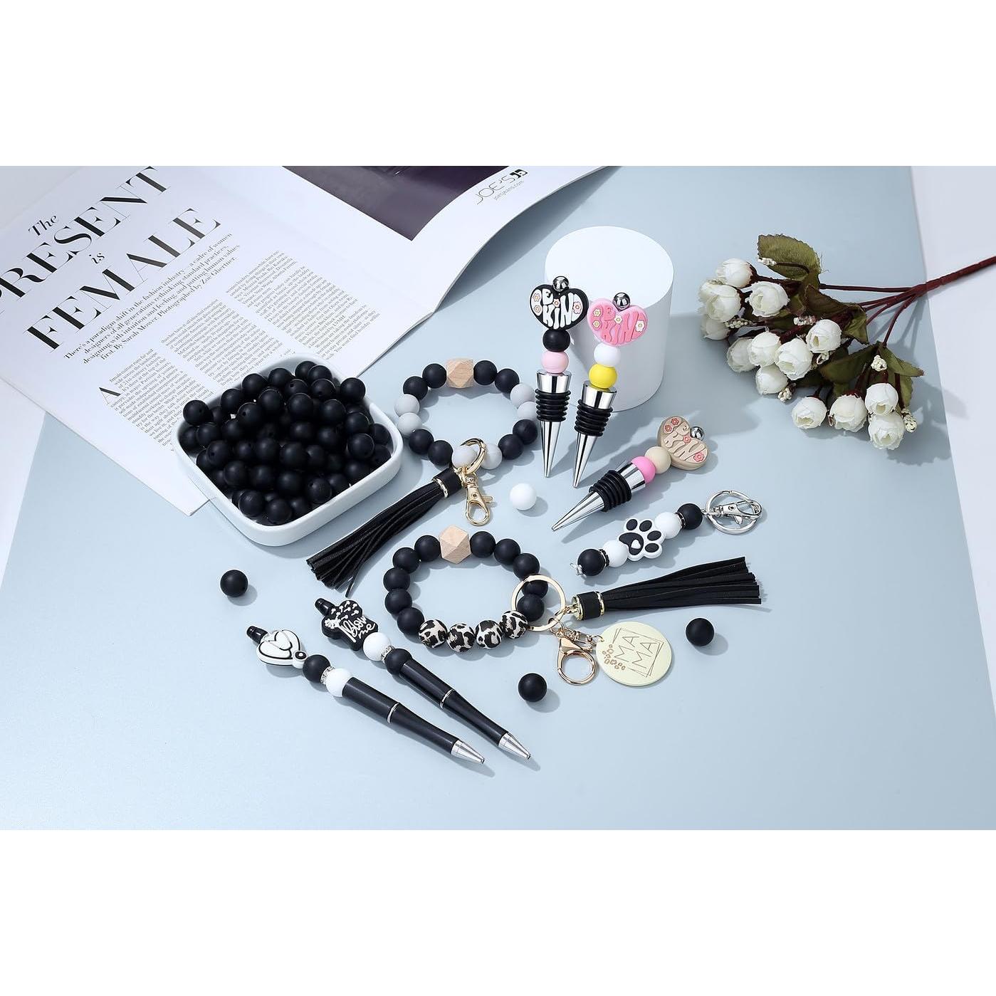 Perlas de Silicona Negras 15 mm MAIBAOTA 120 Pcs para Manualidades