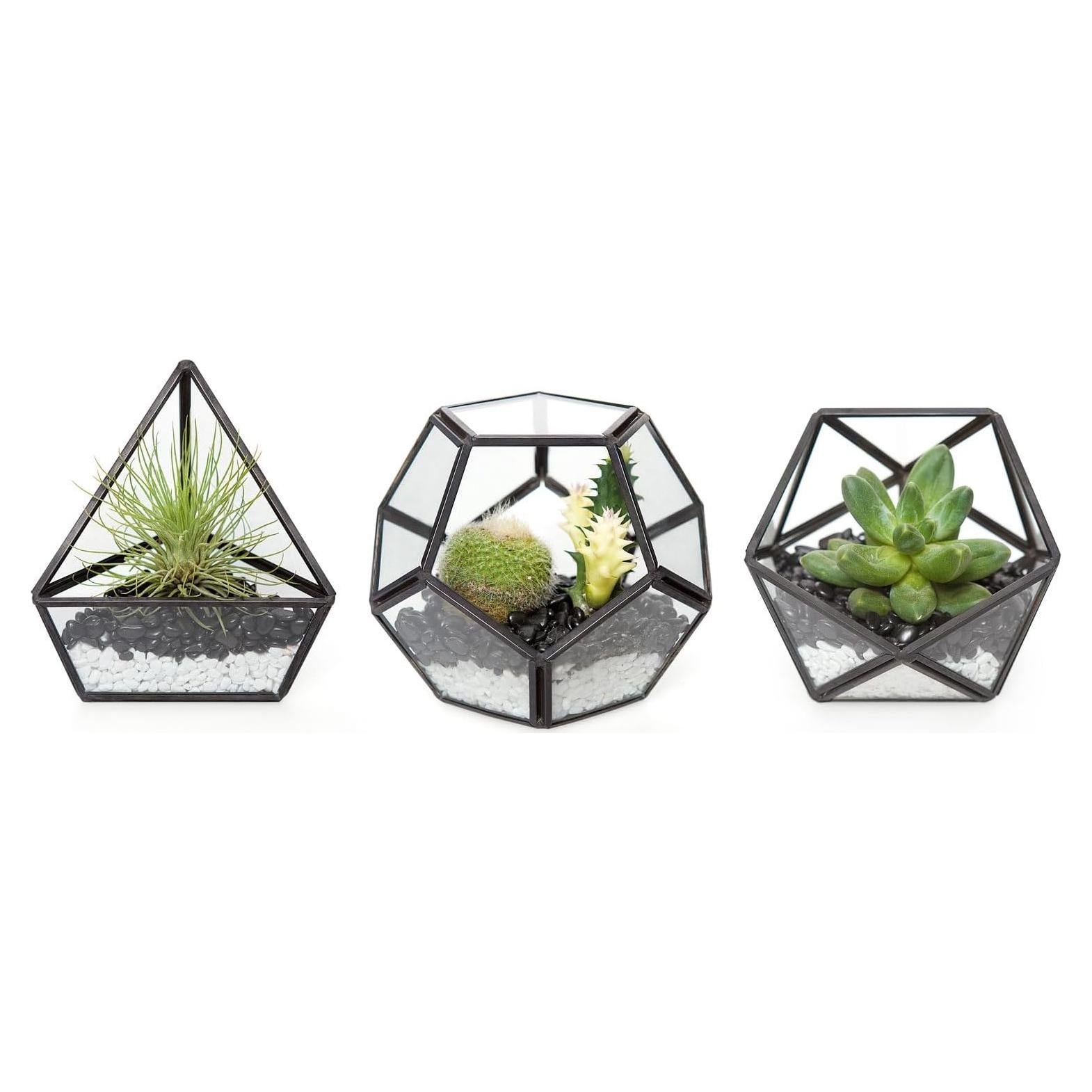 Set de 3 Macetas Geométricas de Vidrio Mkono - 10.16 cm