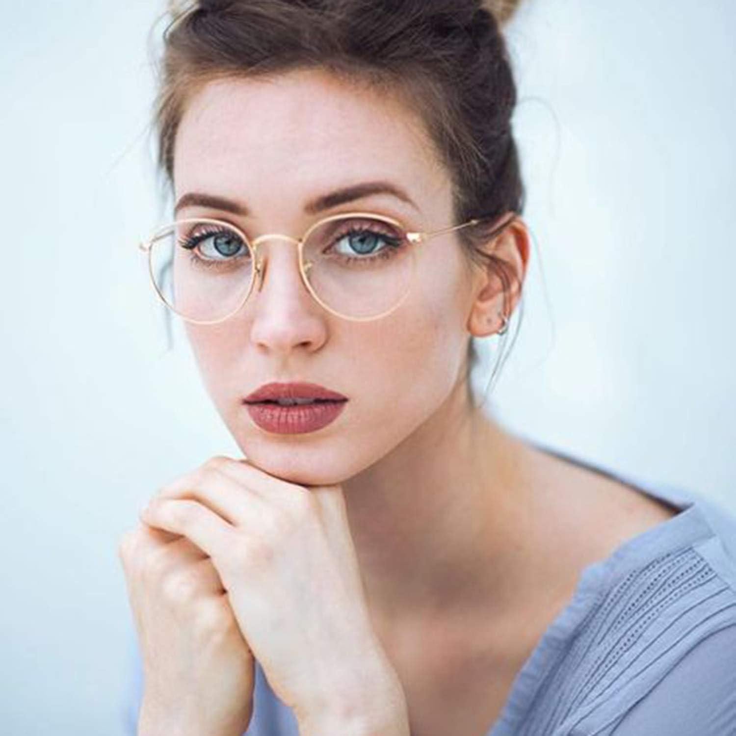 Gafas Redondas KURSAN Metal Dorado Lentes Transparentes Unisex