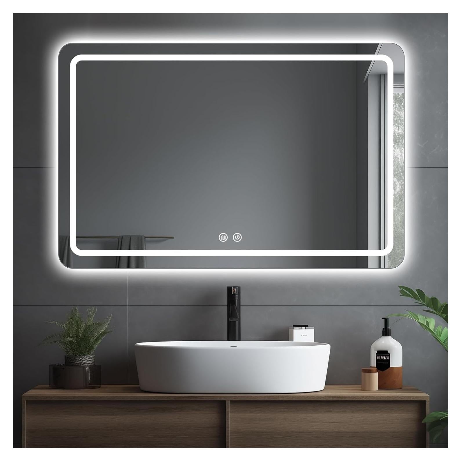 Espejo de Baño LED JOHLAXER 91x71 cm Antivaho Regulable 3 Colores
