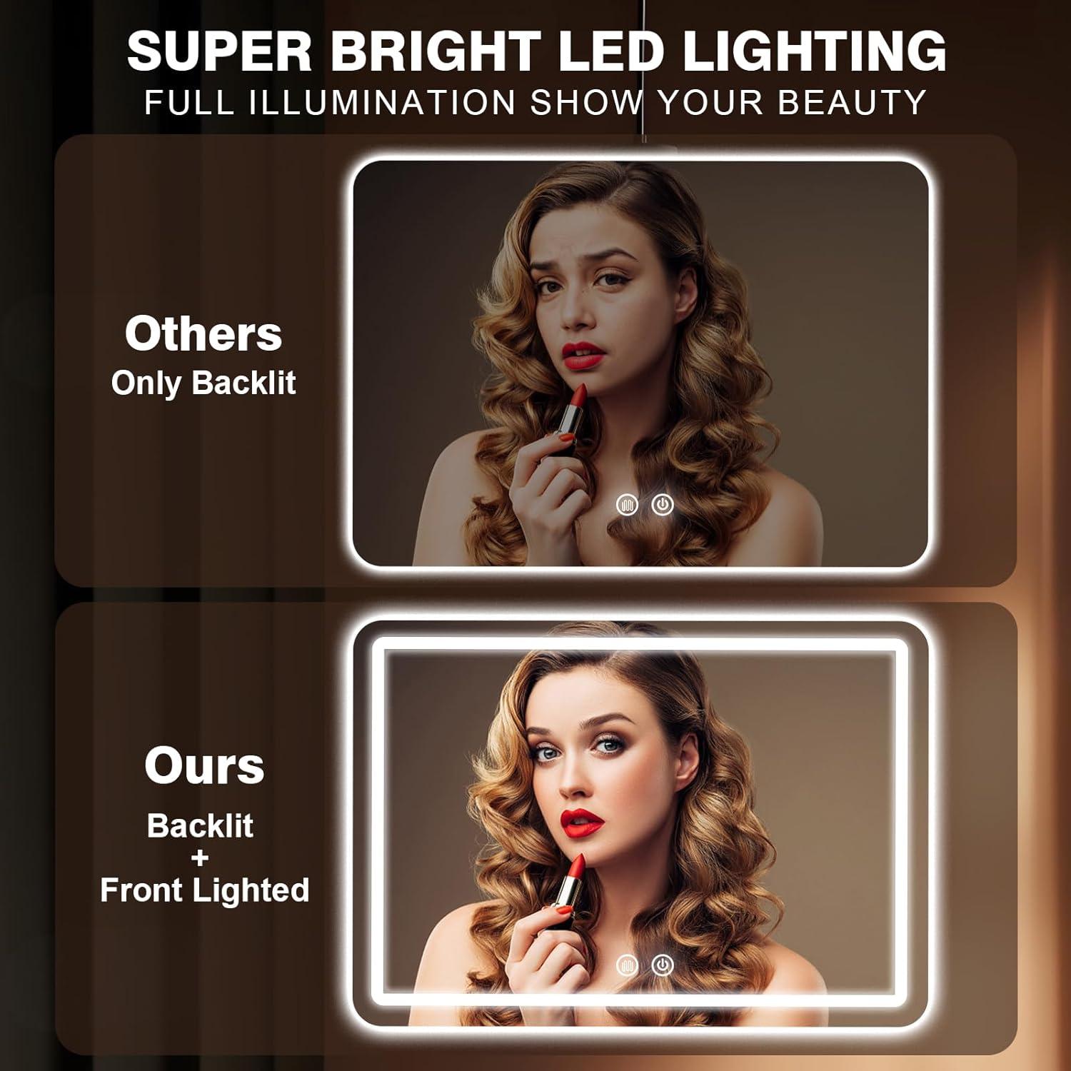 Espejo de Baño LED JOHLAXER 91x71 cm Antivaho Regulable 3 Colores