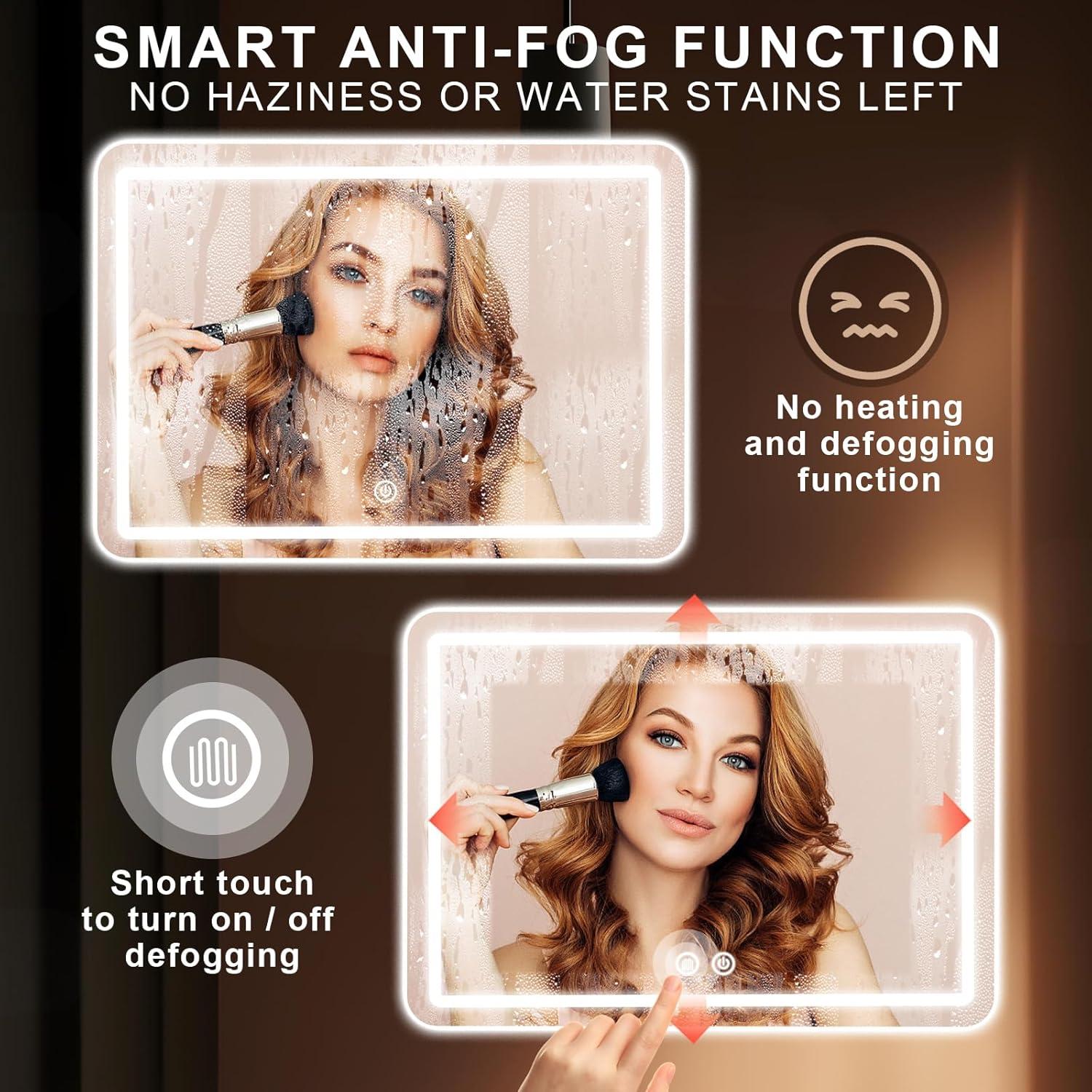 Espejo de Baño LED JOHLAXER 91x71 cm Antivaho Regulable 3 Colores