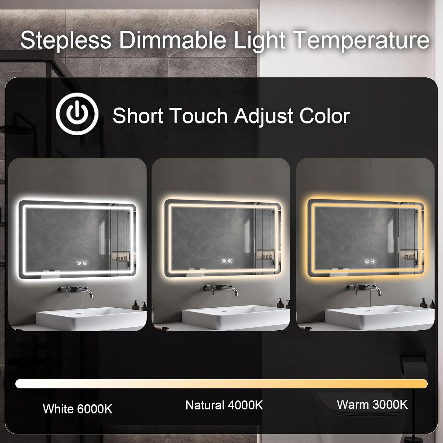 Espejo de Baño LED JOHLAXER 91x71 cm Antivaho Regulable 3 Colores