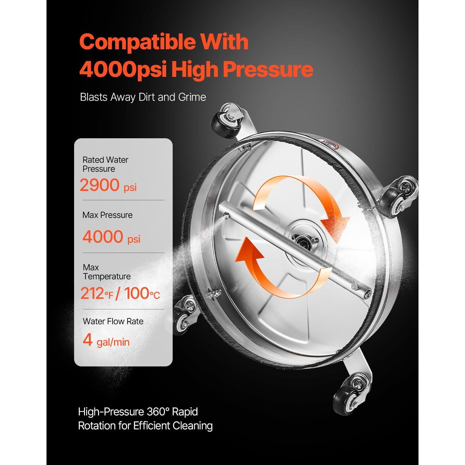 Limpiador de Superficies a Presión VEVOR 15" Acero Inoxidable 4000 PSI