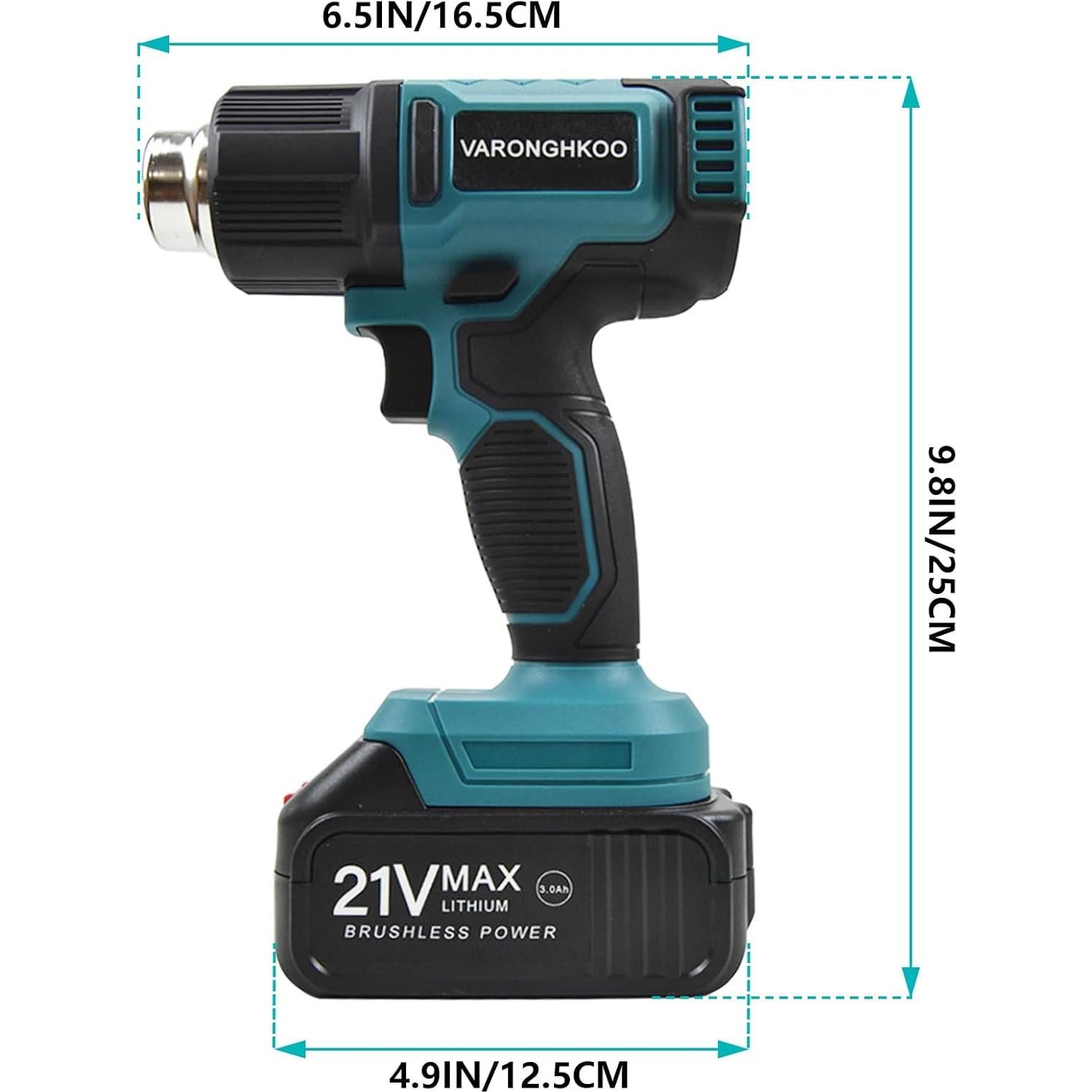 Pistola de Calor Inalámbrica VARONGHKOO 21V LCD 3 Boquillas