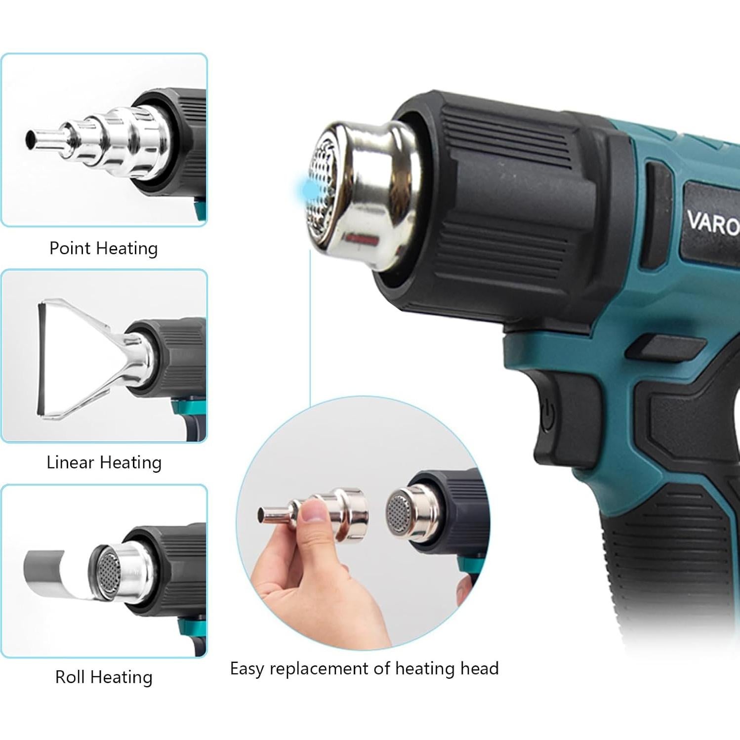 Pistola de Calor Inalámbrica VARONGHKOO 21V LCD 3 Boquillas