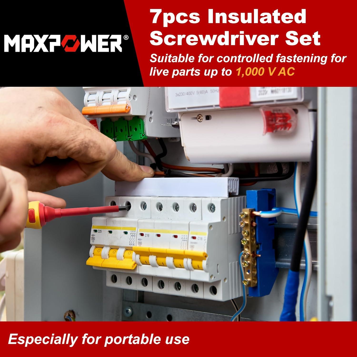 Juego de Destornilladores Aislados MAXPOWER 7 en 1 con Punta Magnética