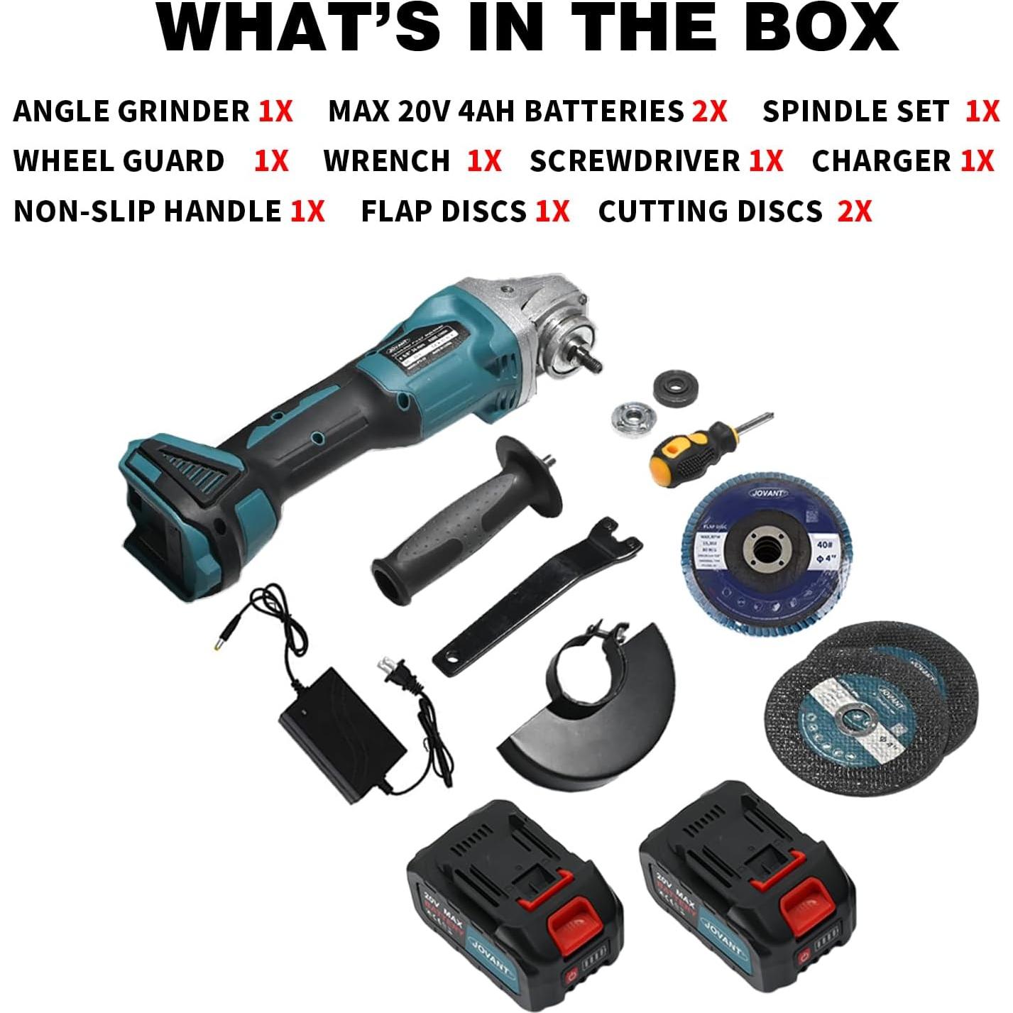 Molinete de Ángulo Inalámbrico JOVANT 20V 8500RPM 4" y 4-1/2"