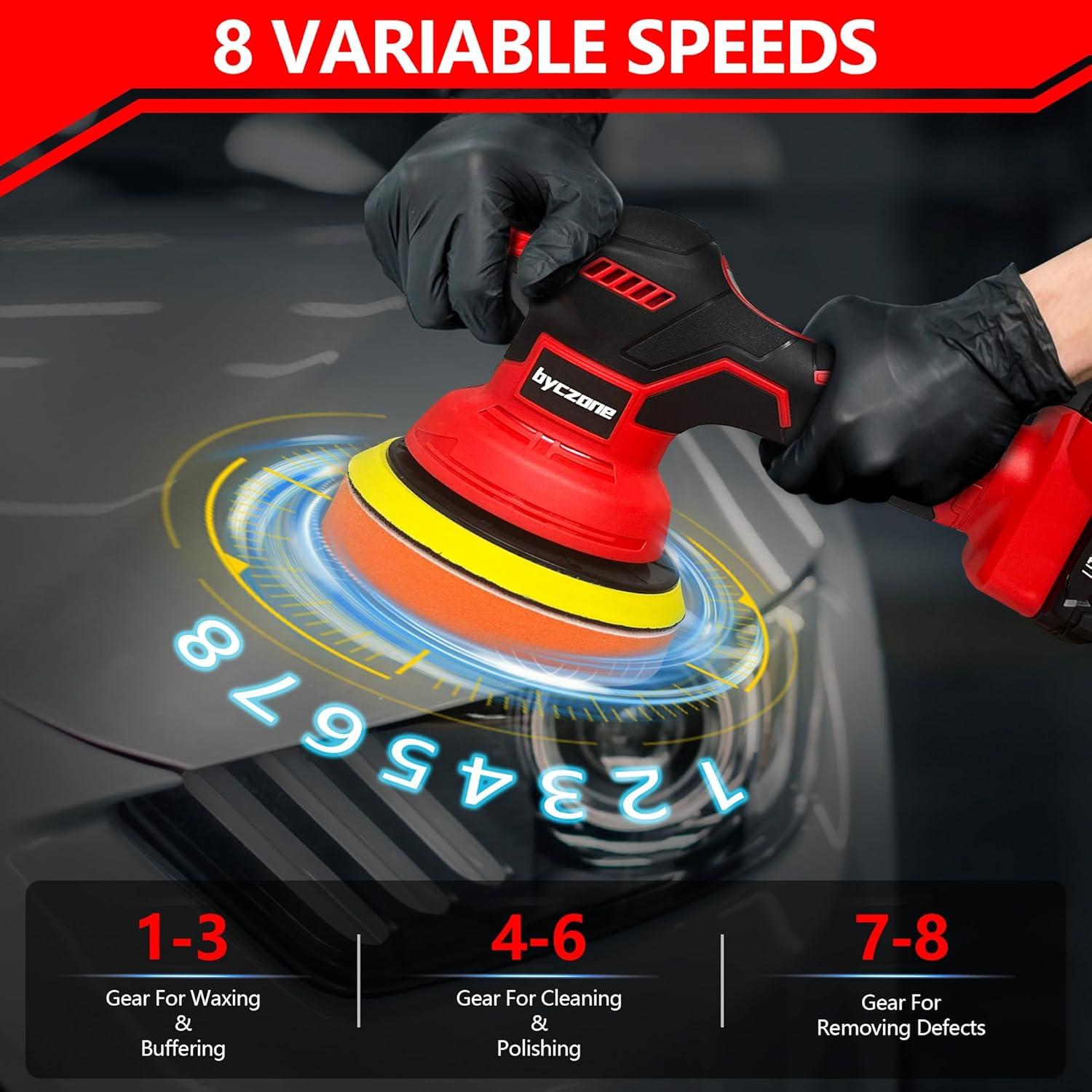 Pulidora Inalámbrica 18V byczone 6" 8 Velocidades para Coche