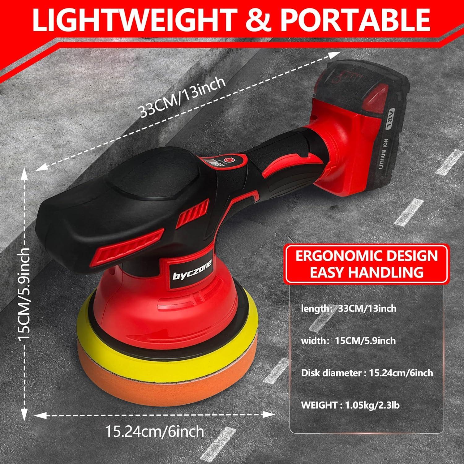 Pulidora Inalámbrica 18V byczone 6" 8 Velocidades para Coche