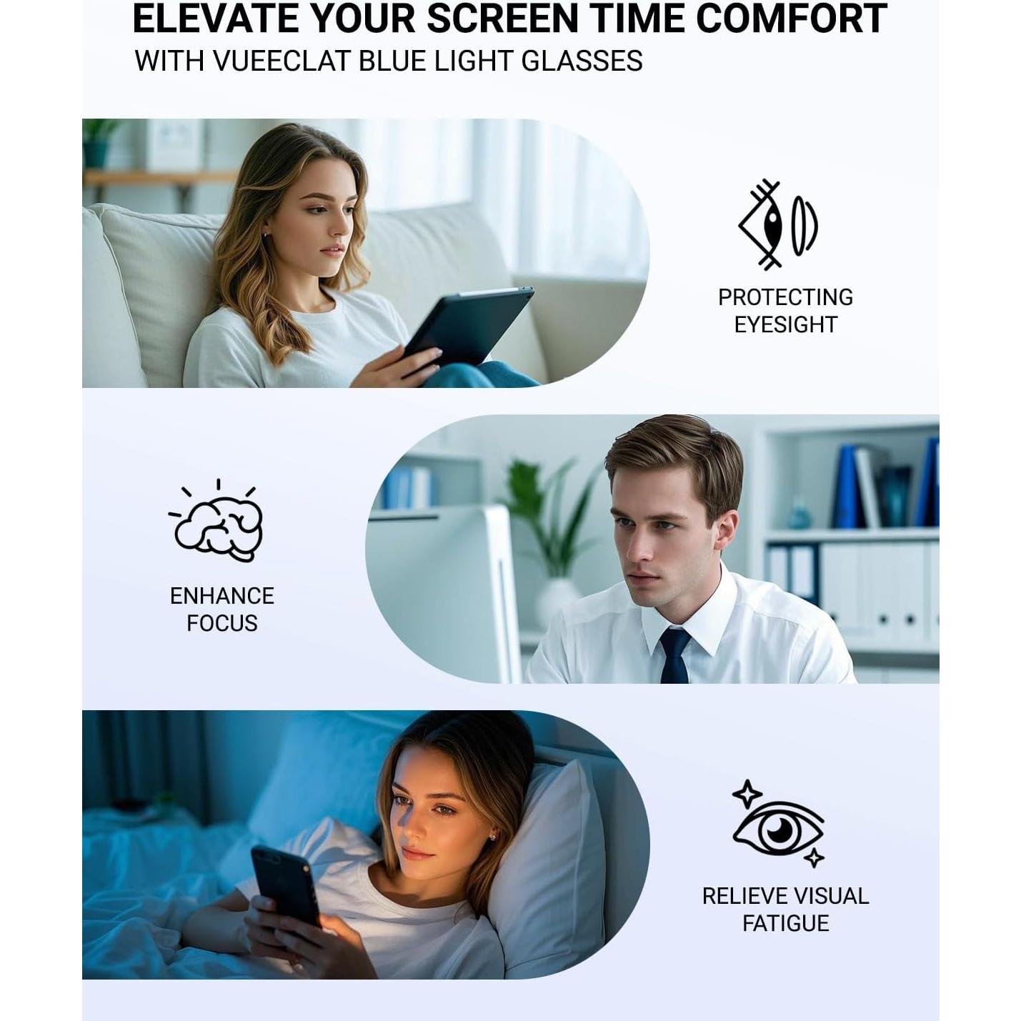 Gafas de Bloqueo de Luz Azul VUEECLAT Amarillo 80% Anti-Fatiga