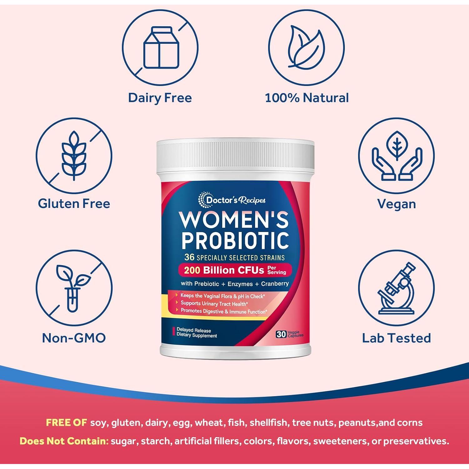 Probioticos Recetas del Doctor para Mujeres 200B CFUs 30 Cápsulas