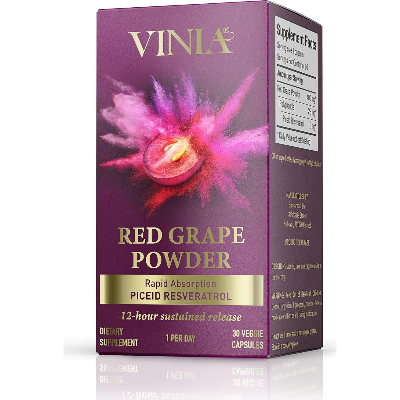 VINIA Suplemento de Resveratrol Piceid 30 Cápsulas Veganas