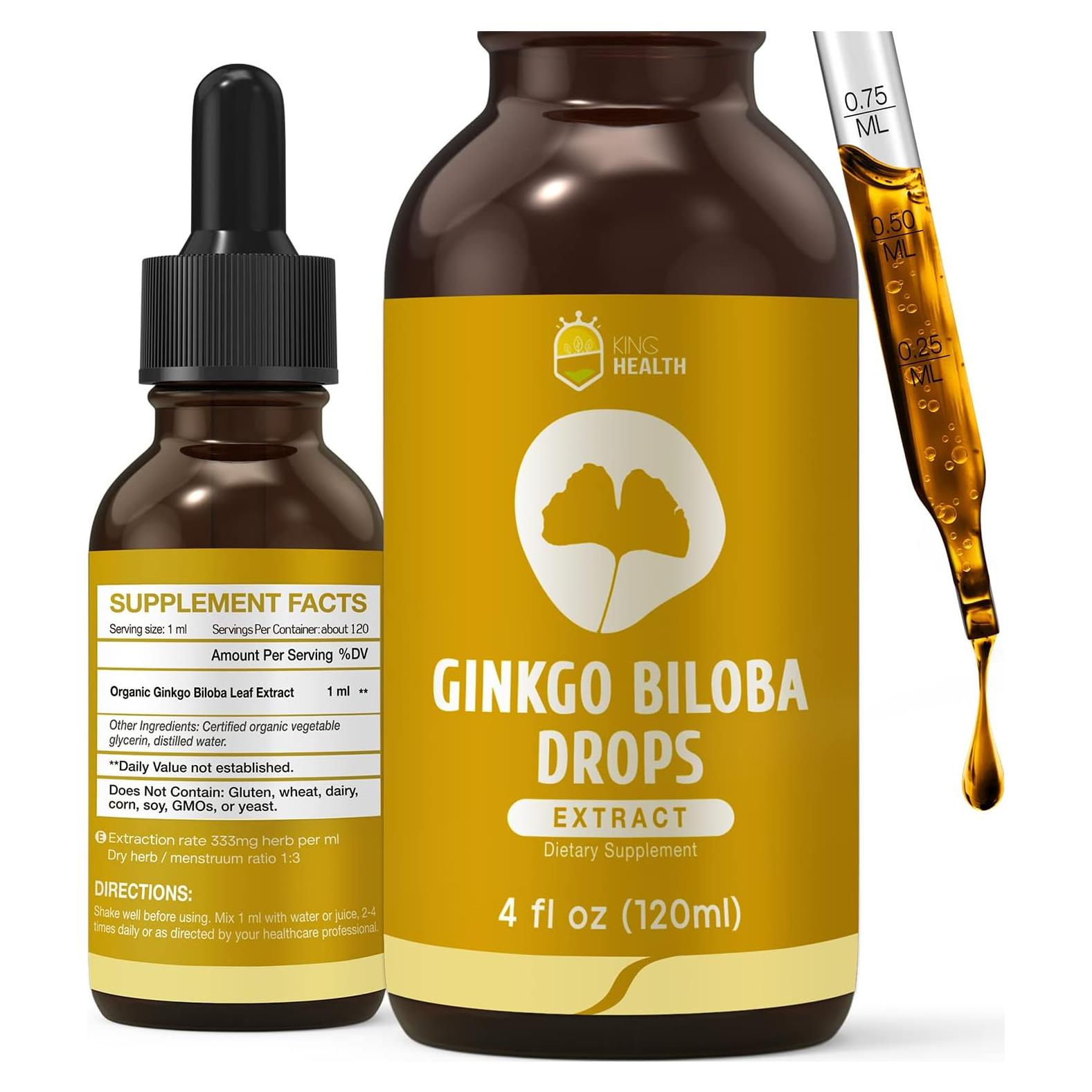 Gotas de Ginkgo Biloba Orgánico KingHealth 118 ml - Vegano