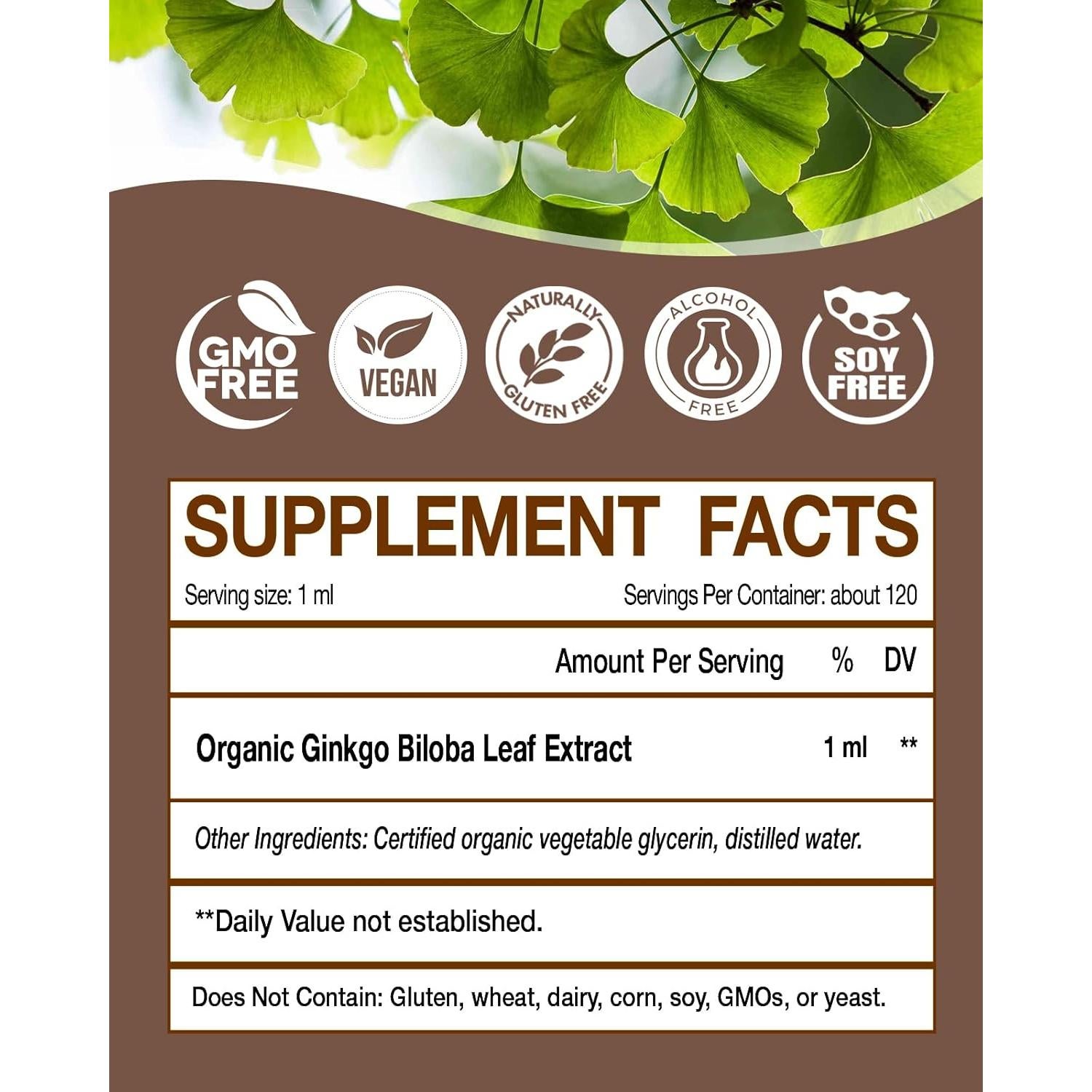 Gotas de Ginkgo Biloba Orgánico KingHealth 118 ml - Vegano