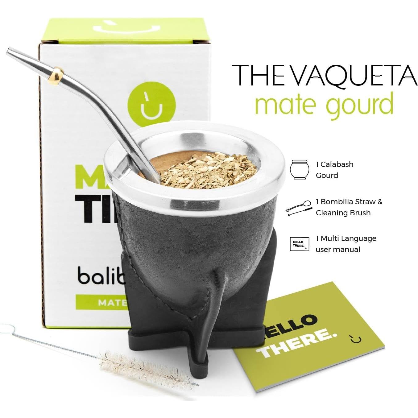 Gourd de Yerba Mate Hecho a Mano BALIBETOV Negro con Bombilla