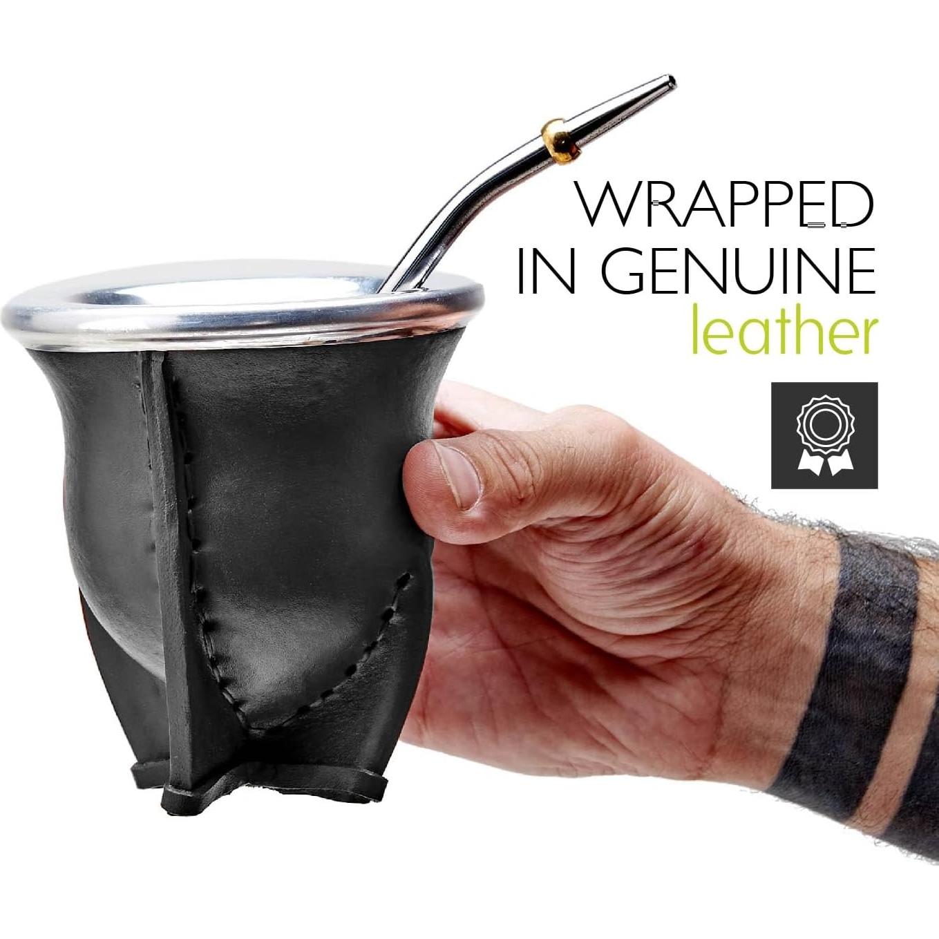 Gourd de Yerba Mate Hecho a Mano BALIBETOV Negro con Bombilla