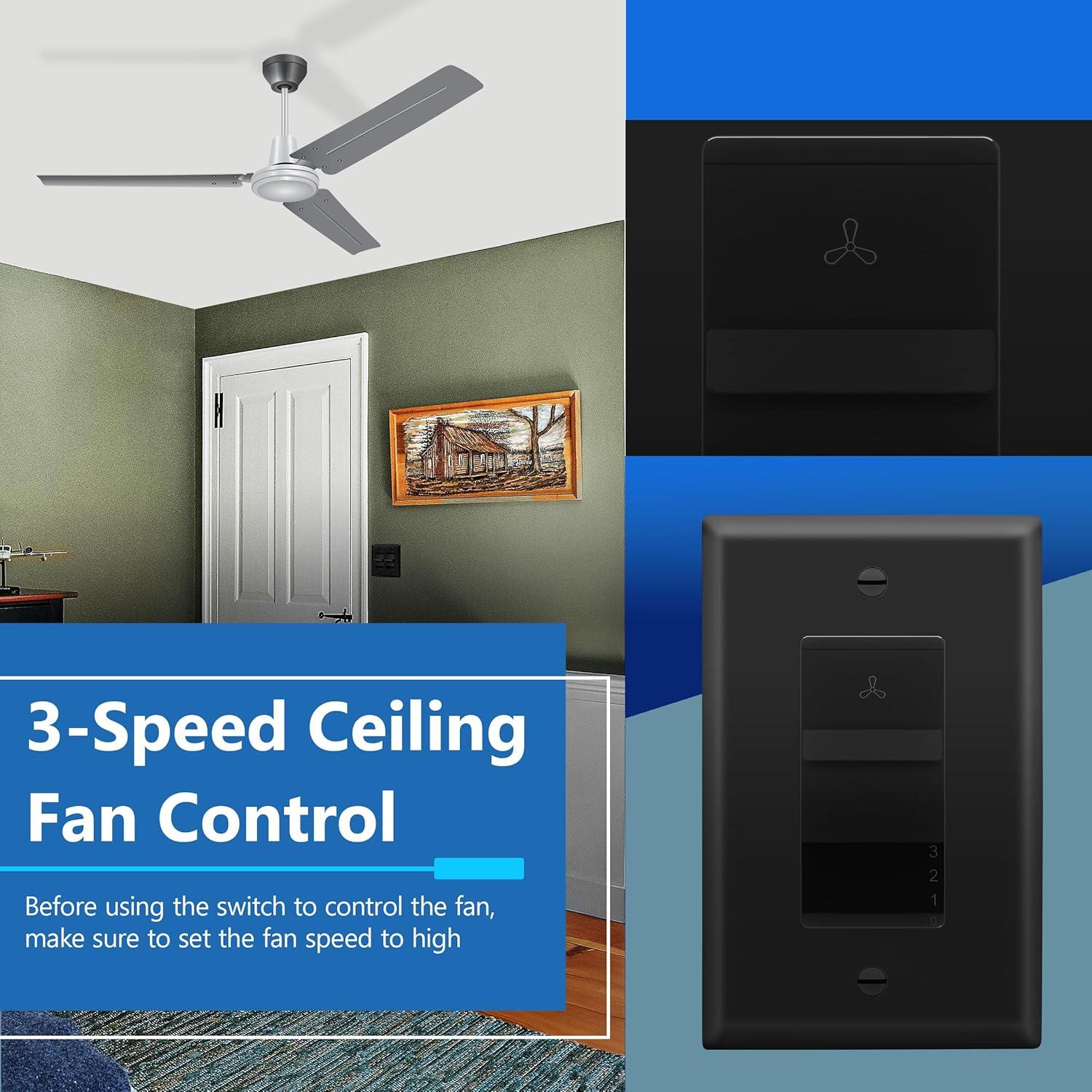 Interruptor de Ventilador LIDER 3 Velocidades Negro Paquete de 2