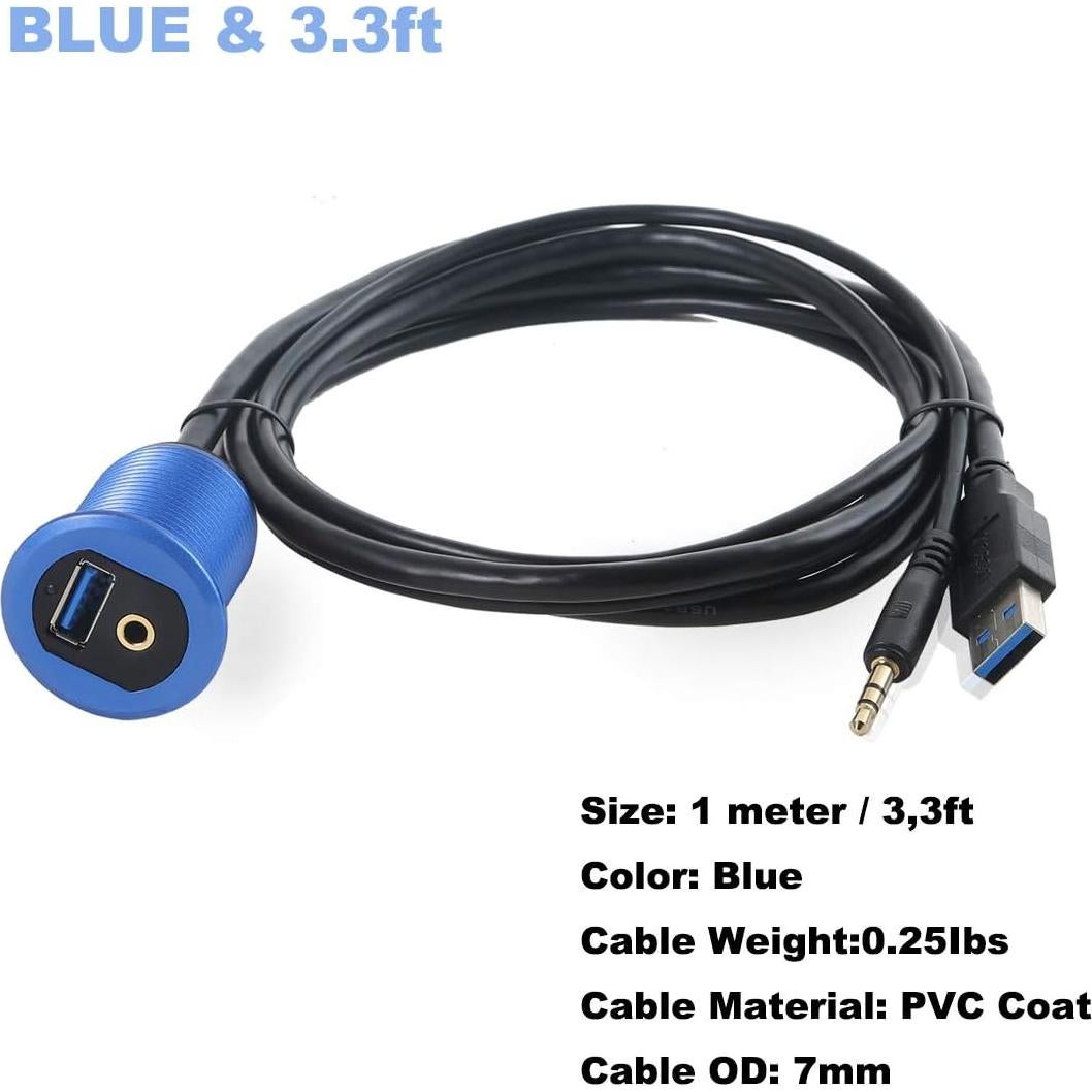 Cable de Montaje USB 3.0 y 3.5mm Kework 1m Azul con LED